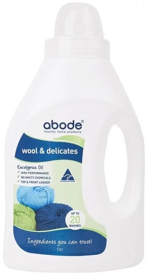 ABODE Wool & Delicates Laundry Detergent - Eucalyptus Scent 1L for Front & Top Load Washers | Gentle on Cashmere, Silk & Hand Washables | Perfect for Baby Clothes & Sensitive Skin