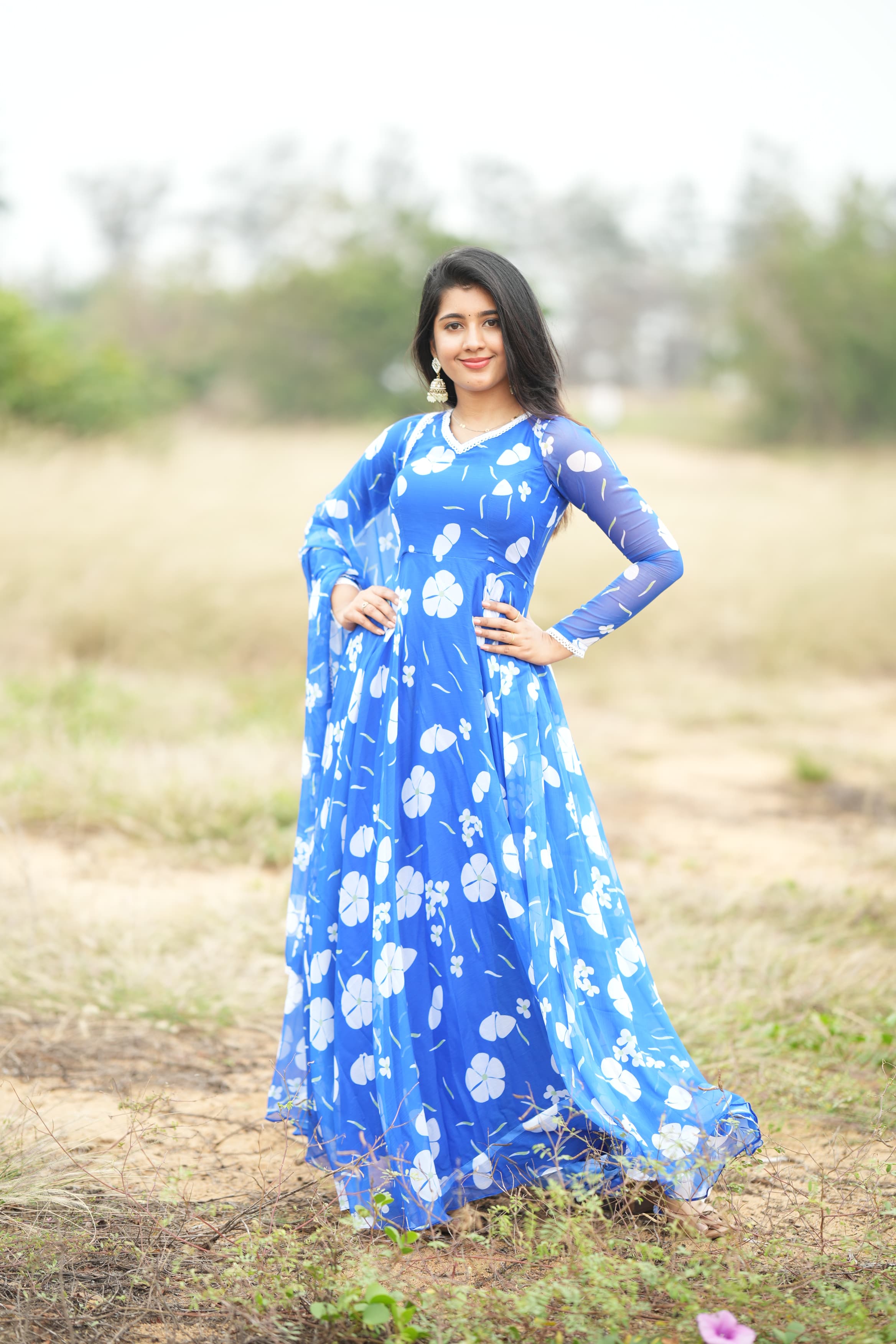 DD651 Madhavi Floral Anarkali Dress - Elegant Indian Ethnic Wear for Women | Perfect for Weddings, Parties & Festive Occasions