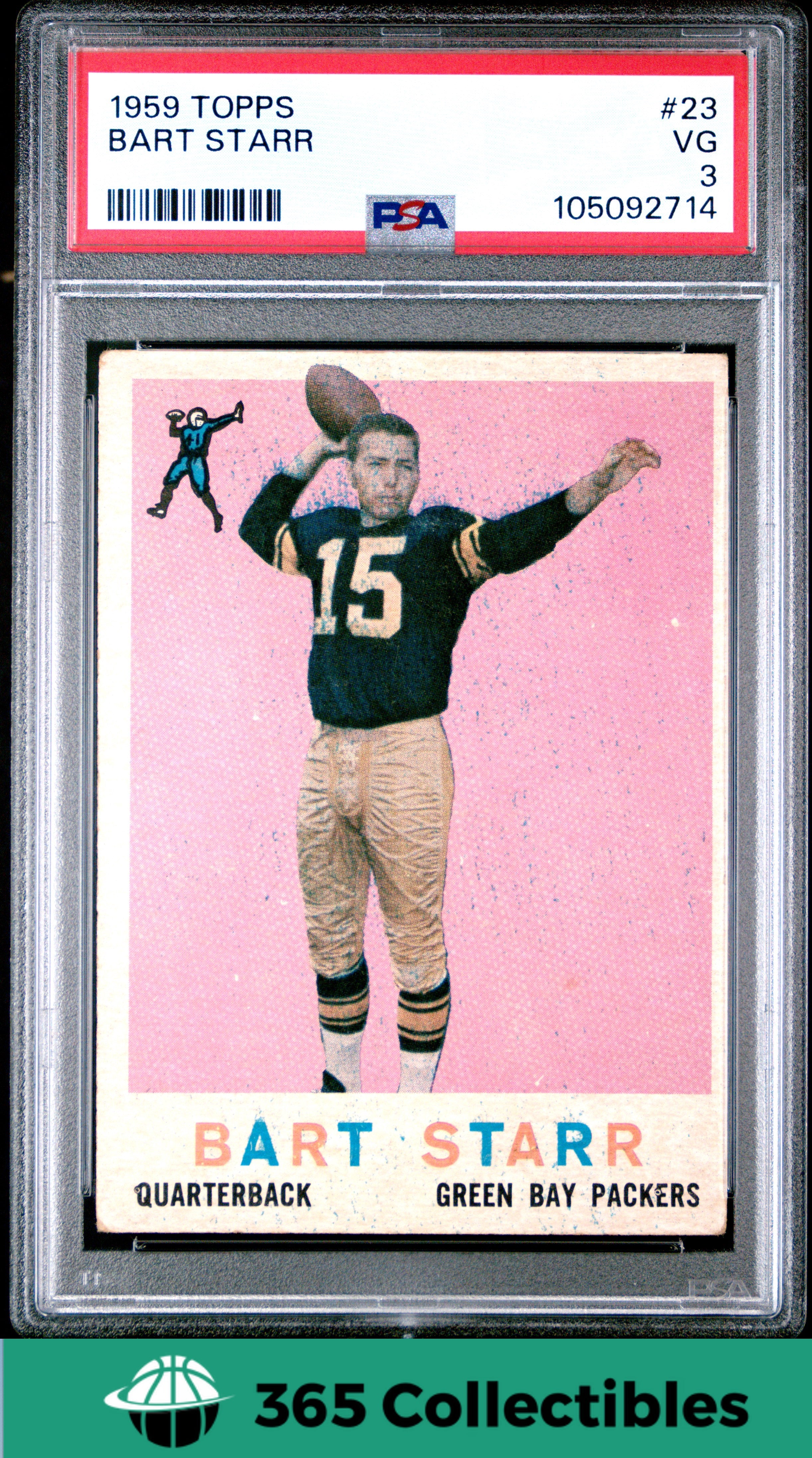 1959 Topps Bart Starr #23 Football Card - Green Bay Packers PSA 3 VG (Very Good) - Vintage NFL Collectible for Display & Investment