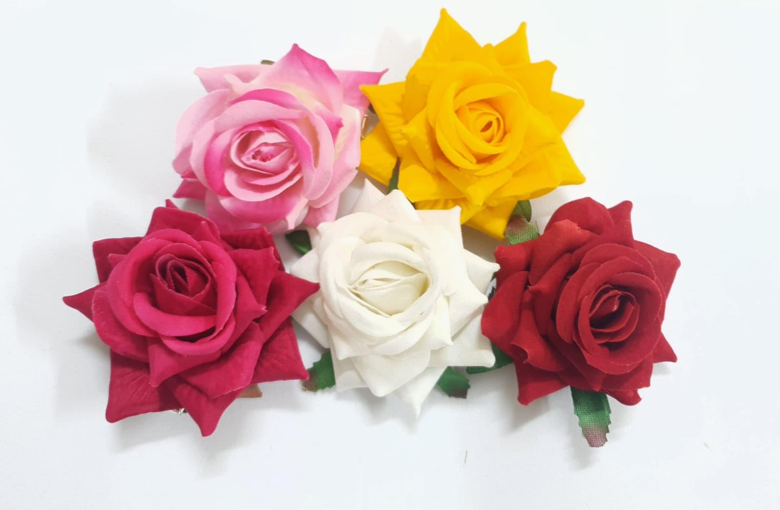 ANVIK 5-Pack Artificial Rose Flower Hair Clips for Women & Girls - Red, Dark Pink, Light Pink, White & Yellow Floral Hair Accessories | Bridal, Party, Prom, Wedding, Daily Wear Hair Pins