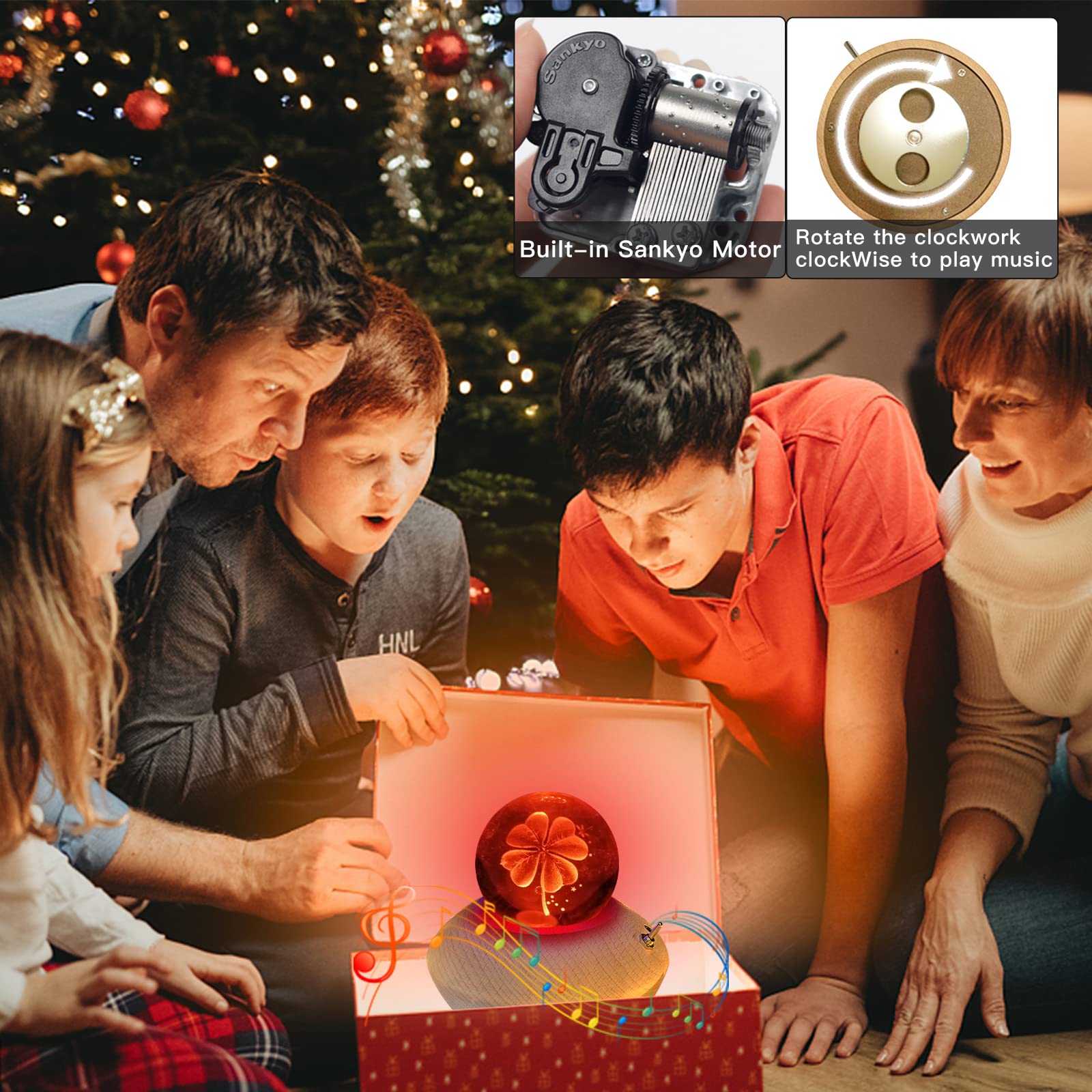 3D Crystal Ball Music Box with RGB Light Projection & 360° Rotating Wooden Base - Romantic Night Light for Bedroom Decor | Perfect Valentine's Day, Birthday Gift for Women, Mom, Girls & Kids | Creates Magical Ambiance for Proposals, Anniversaries & Relaxation