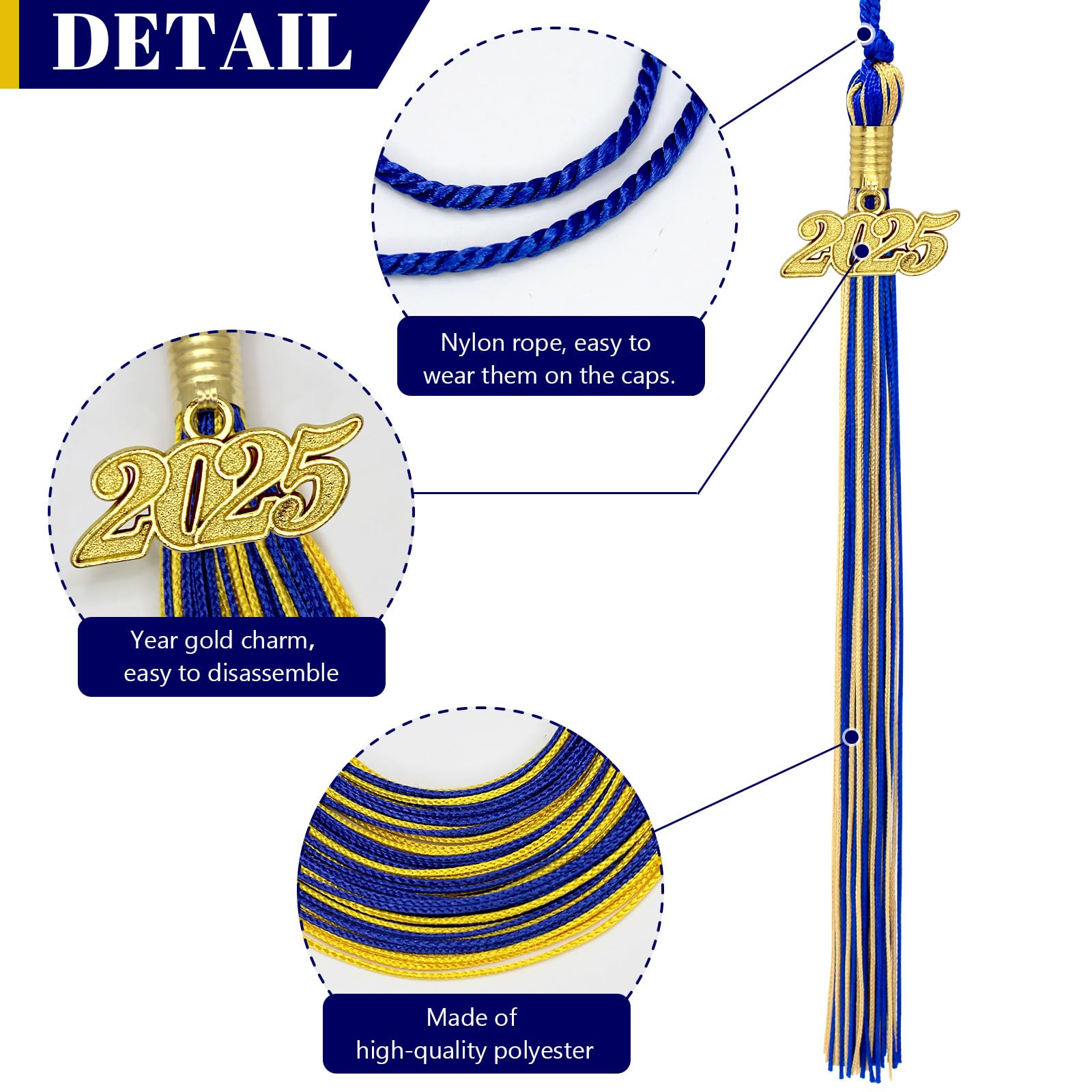 2025 Graduation Tassel - Royal Blue & Gold with 2025 Charm | Academic Ceremony Accessory for High School & College Graduates | Perfect for Commencement, Yearbook Photos & Graduation Parties