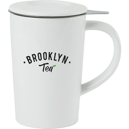 Brooklyn Tea Ceramic 14 oz Personal Tea Maker Set - Perfect for Home, Office & Gifts | Loose Leaf Tea Infuser with Lid & Handle