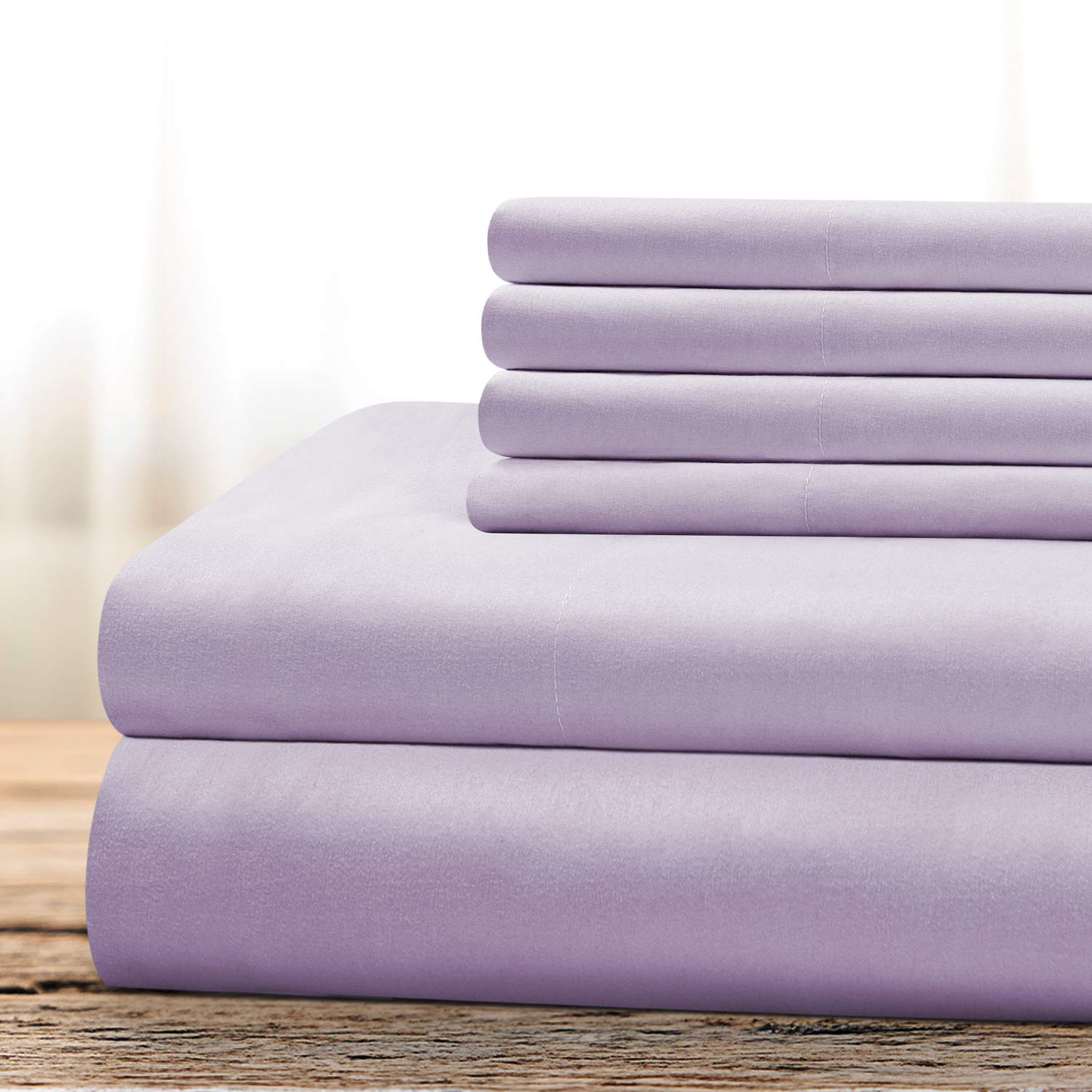 BYSURE 6-Piece Luxury King Size Bed Sheet Set - 1800 Thread Count Super Soft 100% Microfiber Sheets with Deep Pockets, Wrinkle & Fade Resistant (Lavender) - Perfect for Hotels, Guest Rooms & Master Bedrooms