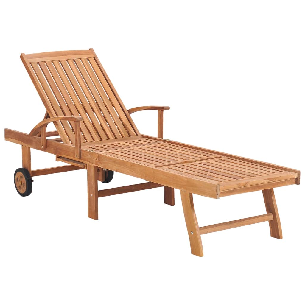 Premium Acacia Wood Sun Lounger with Green Cushion - Outdoor Chaise Lounge, Wooden Sunbed & Daybed for Poolside, Patio, Garden Relaxation