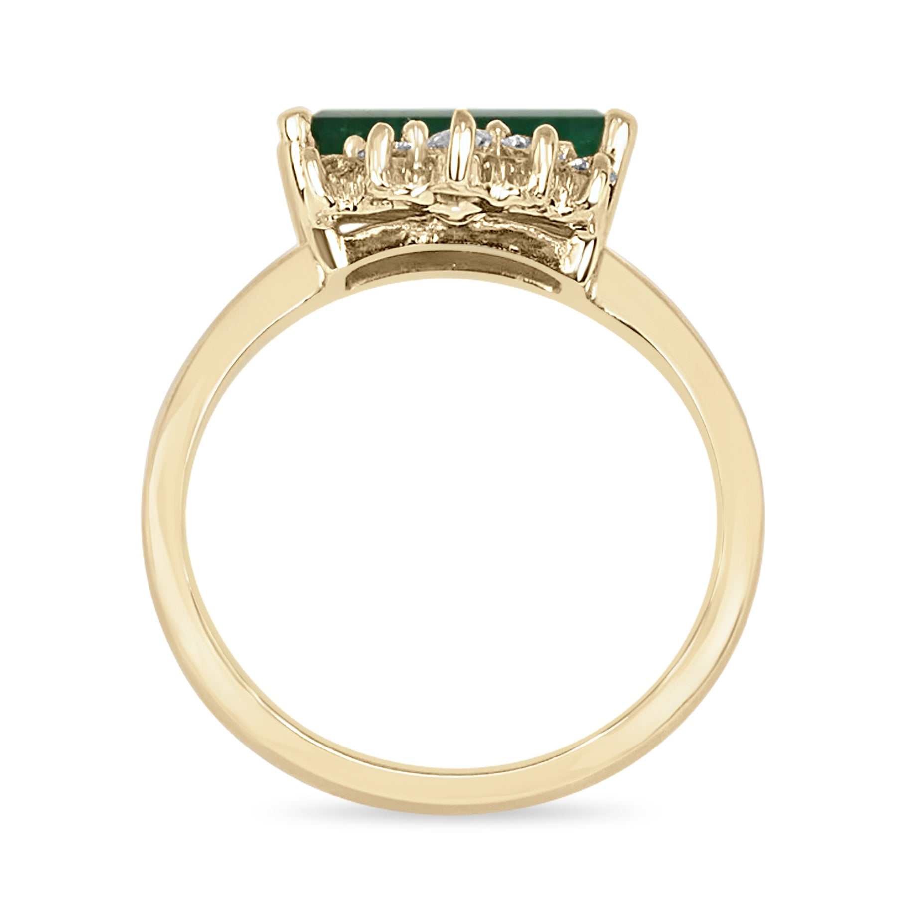 1.82tcw Elongated Dark Green Genuine Emerald & Diamond Tiara Ring in 14K Gold - Perfect for Weddings, Prom & Royal-Themed Parties