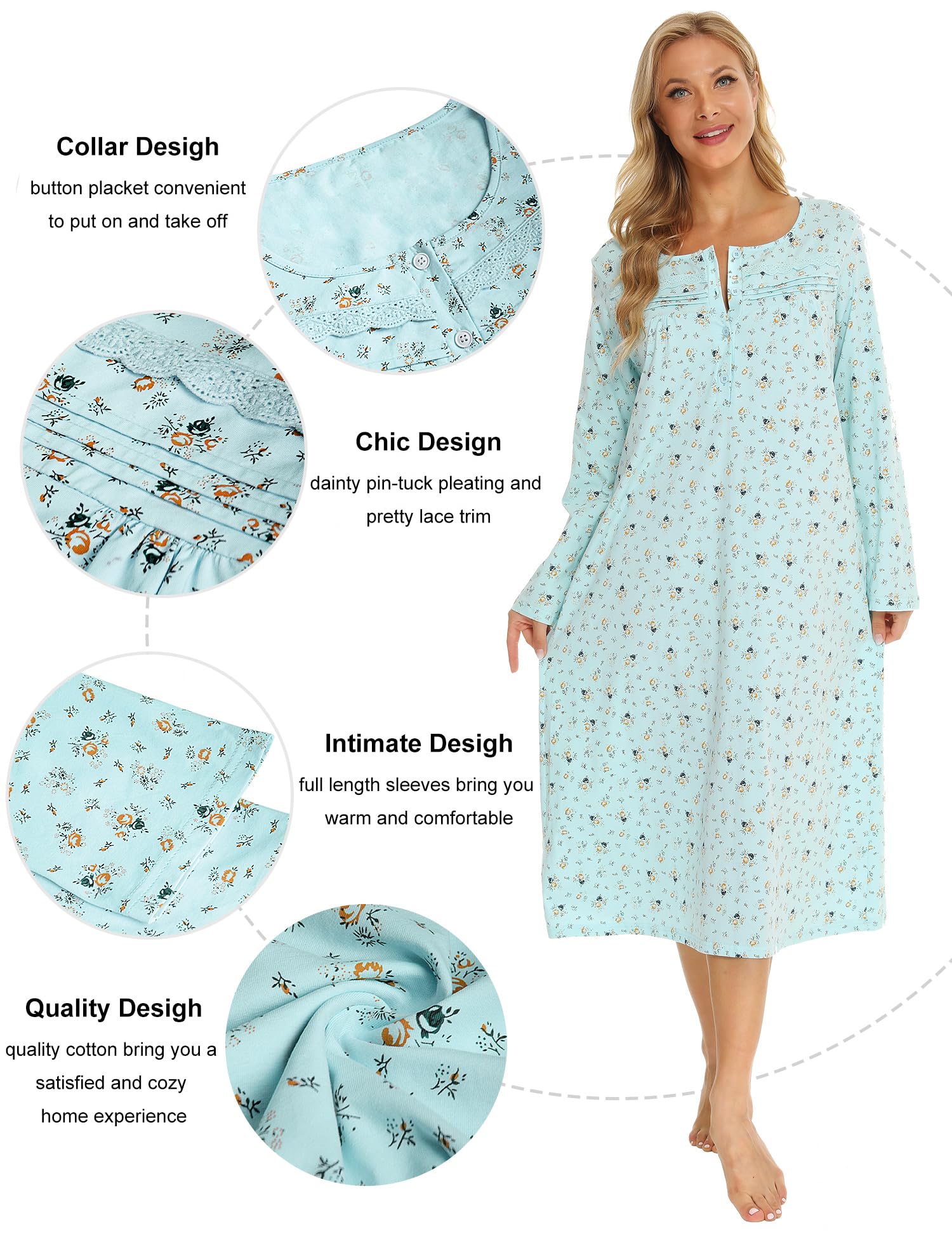 Bloggerlove Women's Soft 100% Cotton Nightgowns - Short & Long Sleeve Comfy Sleepwear House Dress (Sizes S-3XL) | Perfect for Relaxing at Home, Lounging & Sleeping