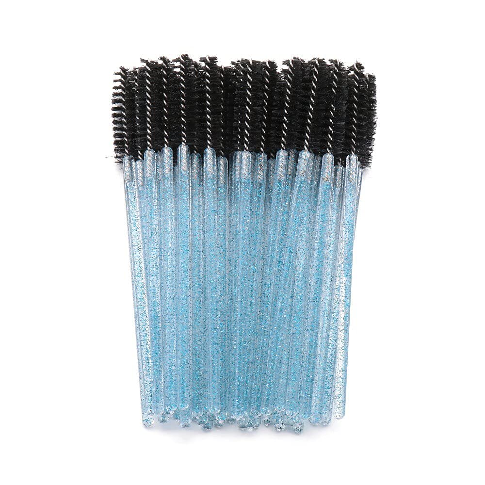 50PCS Disposable Makeup Brushes Set - Crystal Handle Eyelash Brushes, Spiral Wands, Applicators & Curling Combs for Professional Eyelash Extensions (Blue Handle) - Perfect for Salon, Home Use & Beauty Professionals