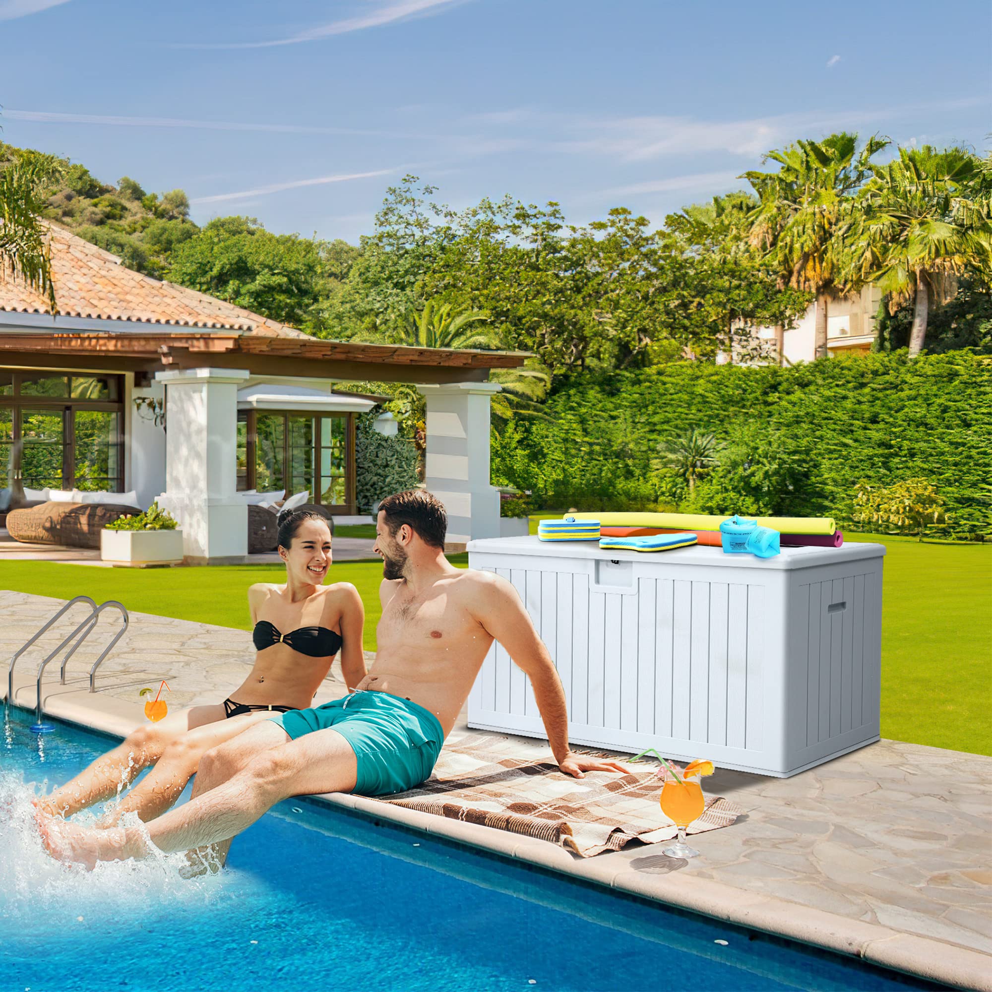 YITAHOME 150 Gallon Large Deck Box with Side Handles - Waterproof Outdoor Storage Container for Patio Furniture Cushions, Garden Tools, Pool Toys | Durable Double-Wall Design with Lockable Lid | Perfect for Backyard, Deck, and Poolside Organization