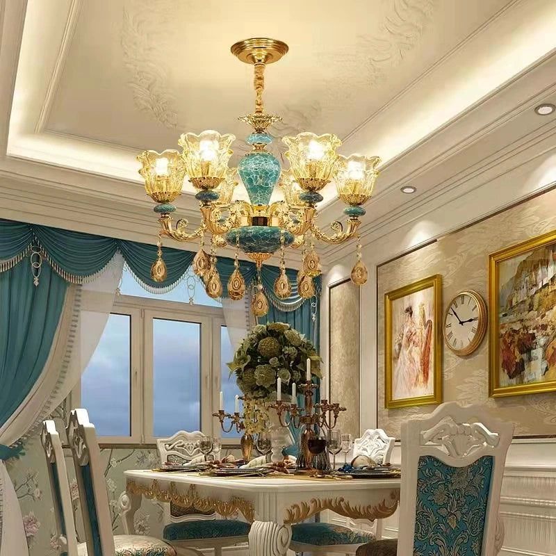 K9 Crystal Ceramic Chandelier - Elegant Crystal Ceiling Light Fixture for Dining Room, Living Room & Bedroom Lighting Decor