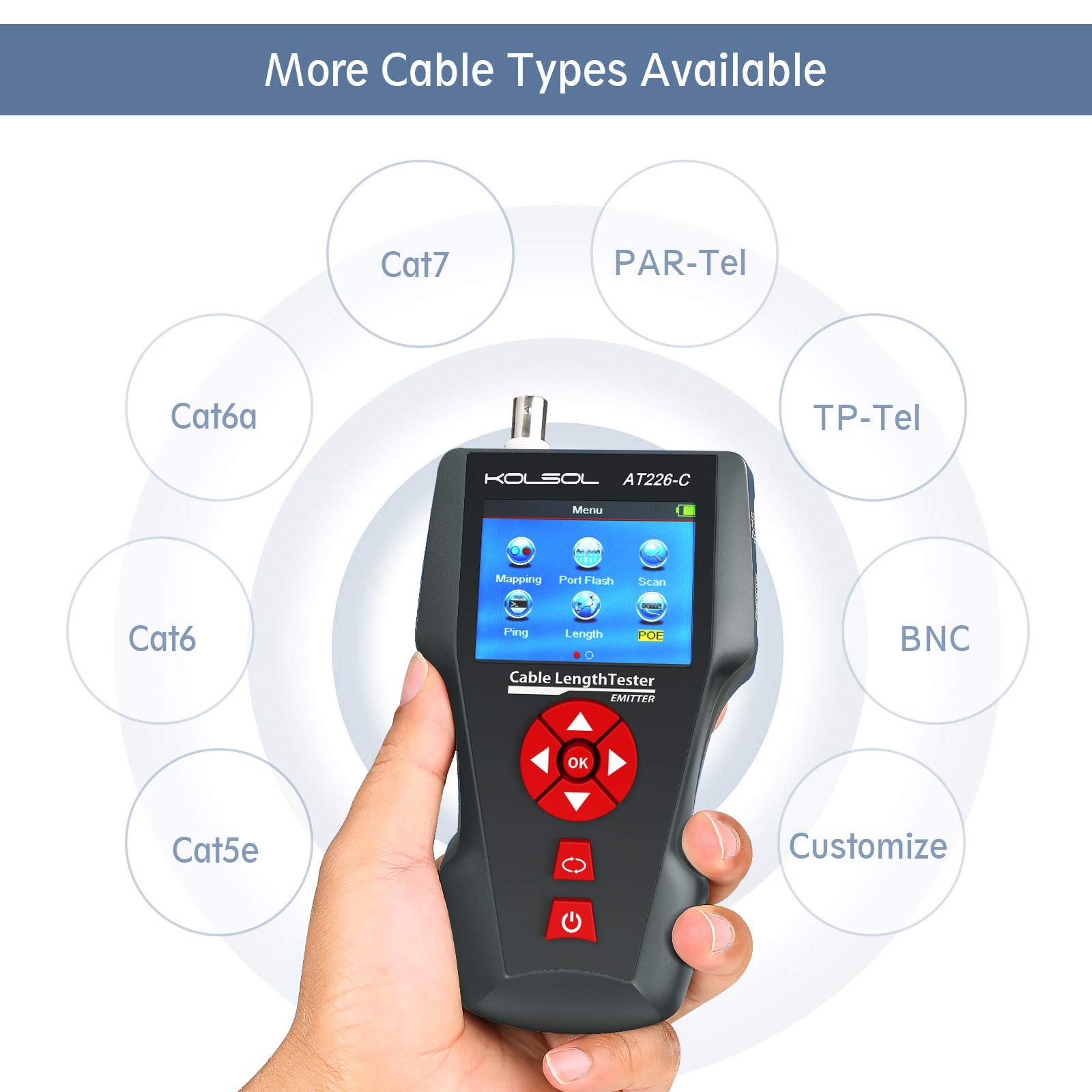 Professional Network Cable Tester - AT226-C NF-8601W LAN Ethernet Tester for RJ45/RJ11/BNC, UTP/STP Cable Diagnostics, Tone Tracer, Length Measurement & POE/PING Detection - Ideal for IT Technicians, Network Installations & Home Office Setups