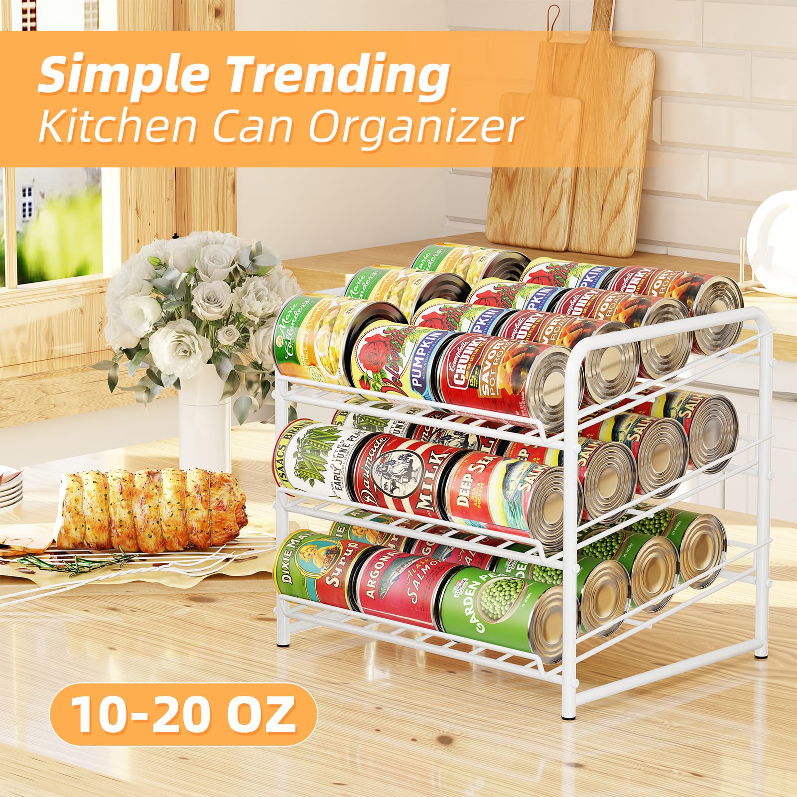 Stackable Can Organizer for Kitchen & Pantry - Holds 36 Cans, Space-Saving Can Rack Dispenser - Perfect for Soda, Beer & Food Storage (White)