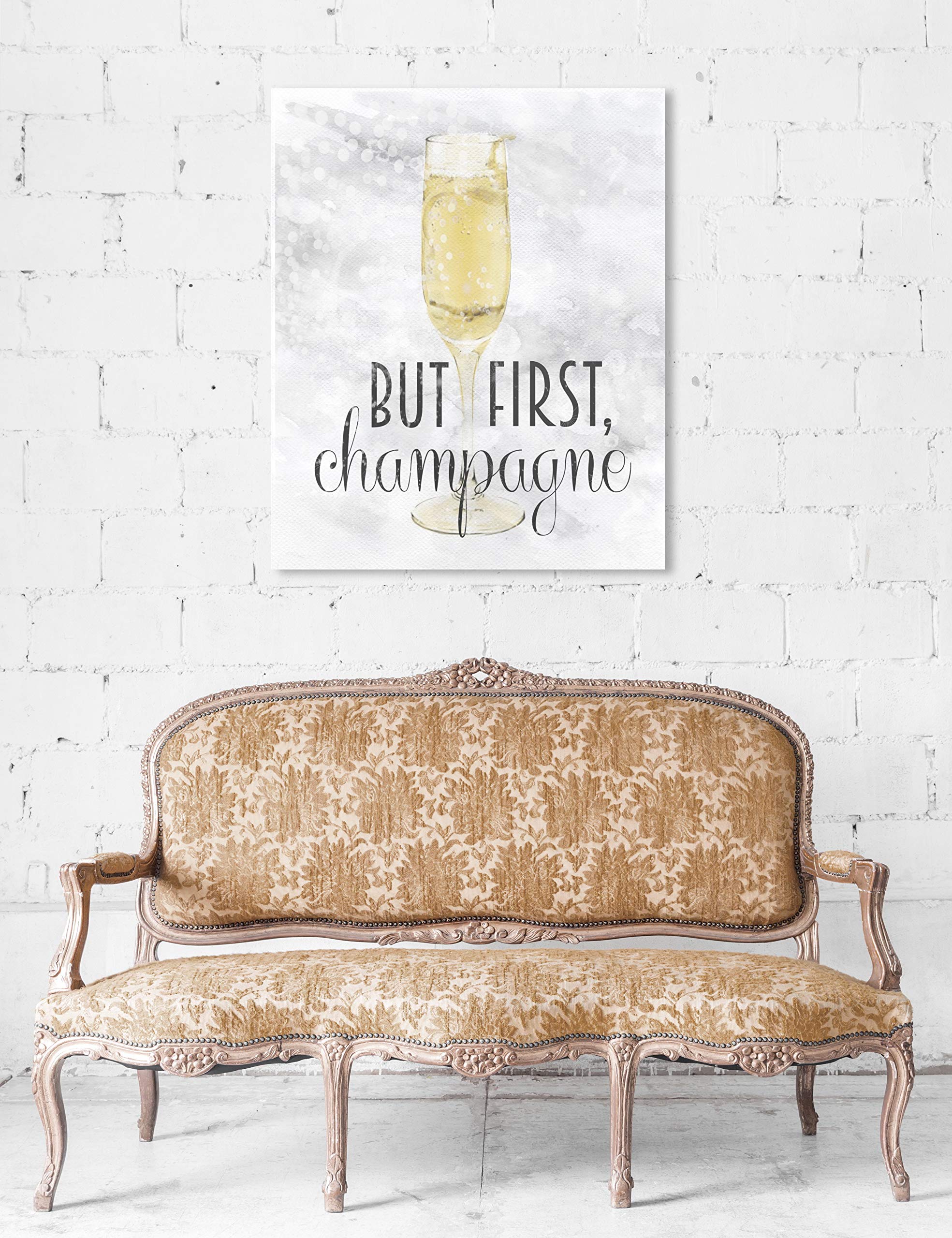 Oliver Gal 'Champagne Always' Wall Art Canvas Print - 30x36 Inch Yellow & Gray Typography Quote Home Decor - Perfect for Living Room, Bedroom & Office Décor