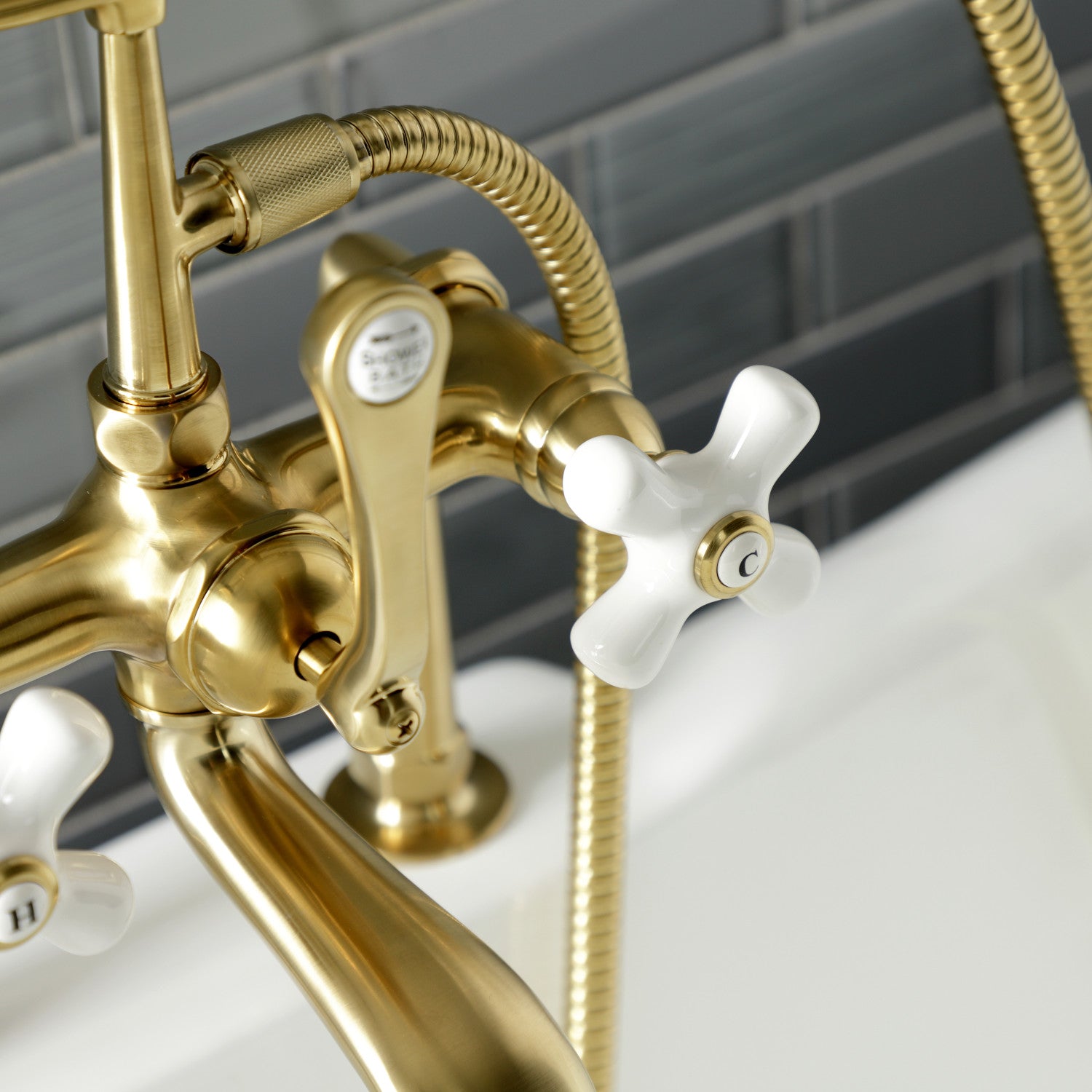 Vintage Clawfoot Tub Faucet with Hand Shower - 3-Handle 2-Hole Deck Mount Brushed Brass Bathroom Fixture for Classic & Modern Bathrooms | Perfect for Renovations & Luxury Spa Experience