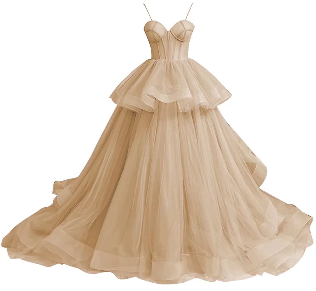Elegant Women's Puffy Prom Dresses Long Sweetheart Neckline Tulle Ball Gowns A-Line Spaghetti Strap Evening Princess Dress for Homecoming, Wedding, Party & Formal Events