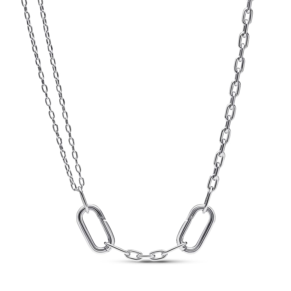 PANDORA Double Link Chain Necklace Sterling Silver - Compatible with PANDORA Me Charms - Elegant Women's Jewelry Gift for Her - 17.7 Inch Adjustable Length with Gift Box - Perfect for Anniversary, Birthday & Valentine's Day Gifts
