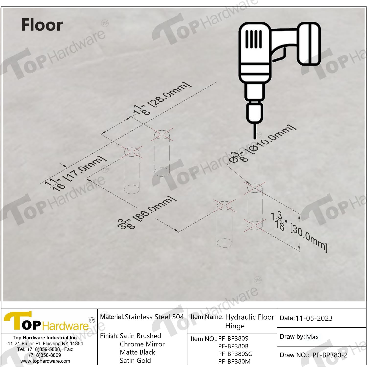 304 Stainless Steel Glass Door Hydraulic Floor Hinge for 1/2