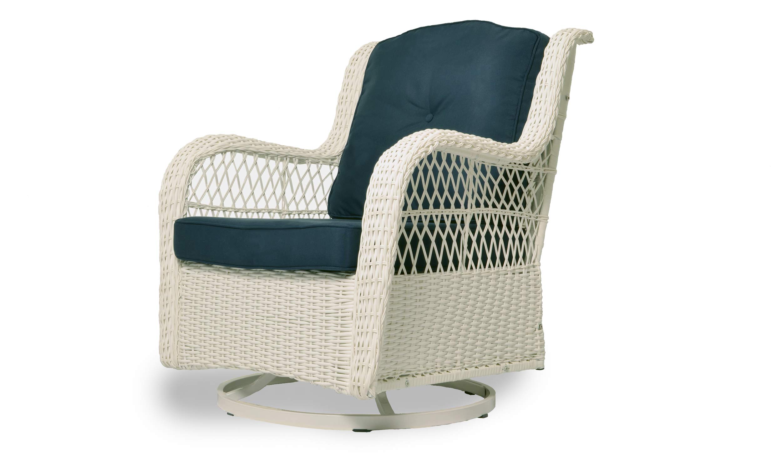 Tortuga Outdoor SWV-GLDR-WH Rio Vista Swivel Glider Chair - White Wicker with Navy Cushions - Patio, Garden, Poolside & Porch Relaxation Furniture