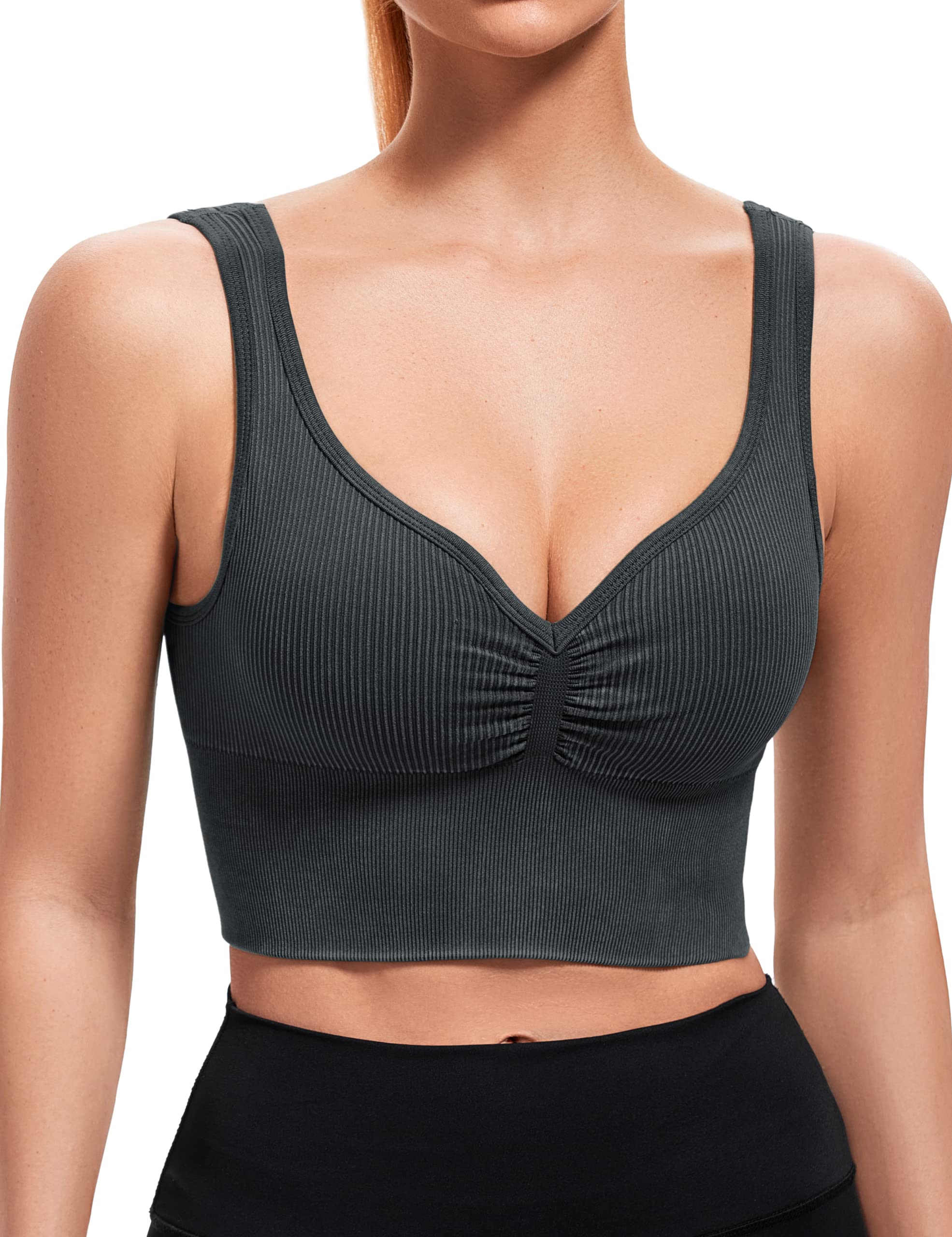BAYDI Women's Seamless Sports Bras - Ribbed Crop Tops with Built-in Bra Pads, Longline Workout Tank Tops for Yoga, Running & Gym Fitness