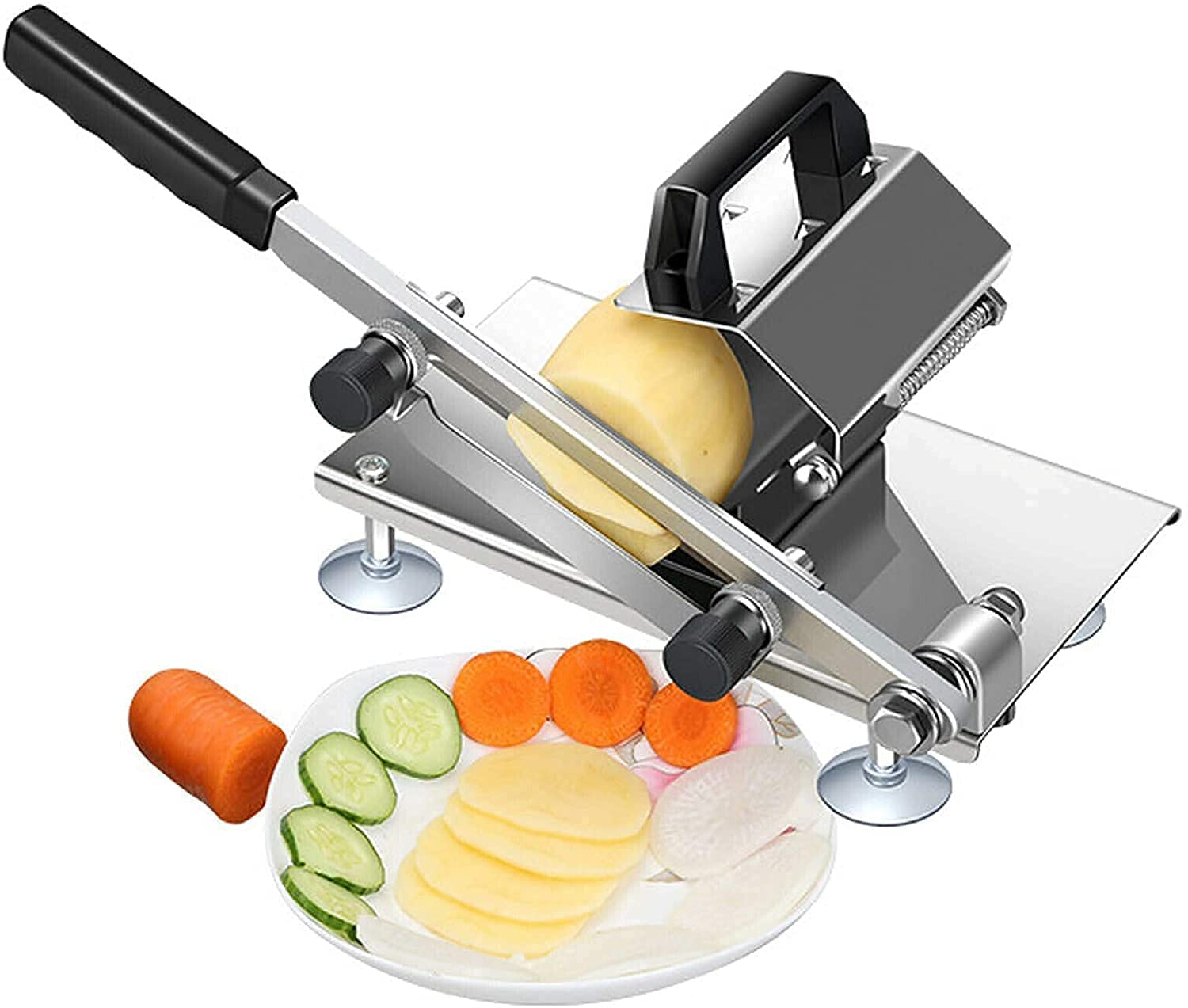 Stainless Steel Manual Frozen Meat Slicer - Kitchen Food Slicer for Beef, Bread, Cheese, Fruits & Vegetables - Perfect for Home Cooking, Hot Pot, Shabu Shabu & Korean BBQ