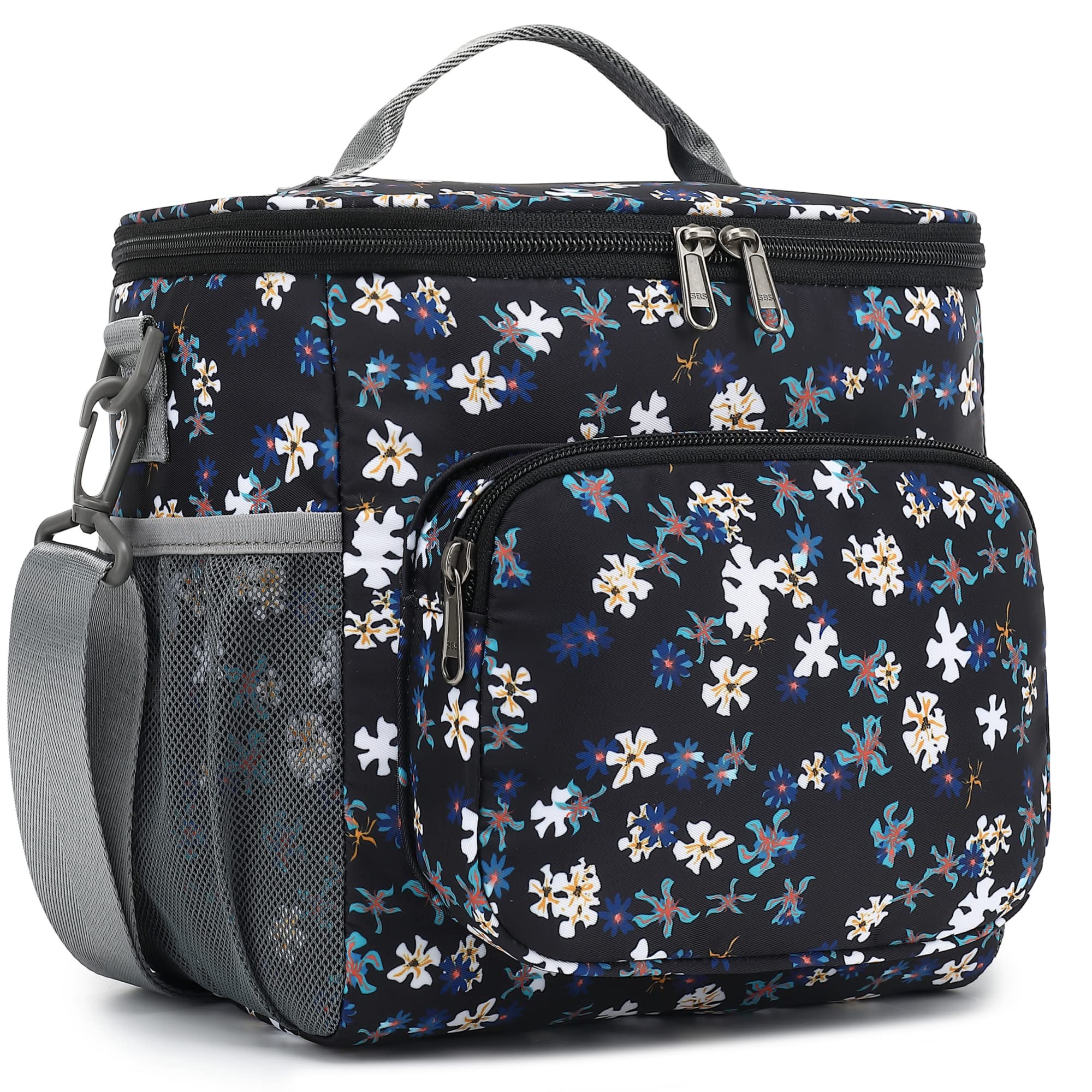 TOPERIN Insulated Lunch Bag for Women - Floral Black Lunch Tote with Thermal Protection | Perfect for Work, School, Picnics & Outdoor Activities