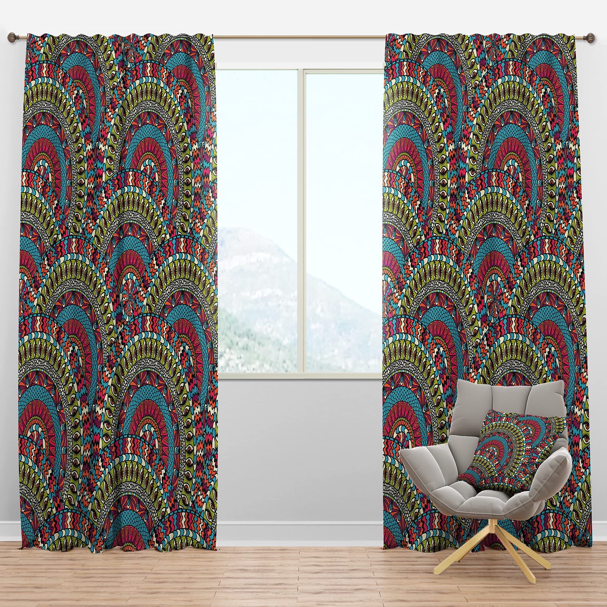 DesignQ Blackout Curtains - Colorful Ethnic Round Ornament Thermal Insulated Window Drapes for Bedroom & Living Room (52x120, Single Panel) - Perfect for Home Decor, Light Blocking & Temperature Control