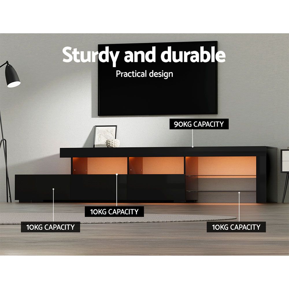 Artiss 215cm Black Caya Entertainment TV Stand with LED Lighting - Perfect for Living Room, Home Theater & Media Storage