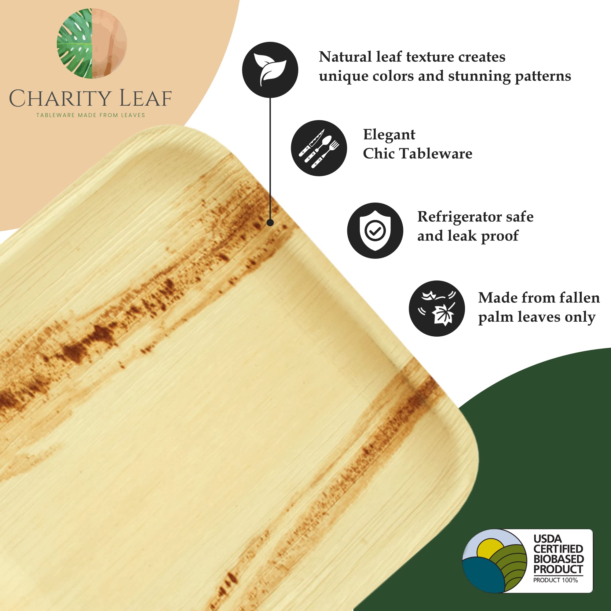 Eco-Friendly 50-Piece Palm Leaf Plates Set - 25 x 10