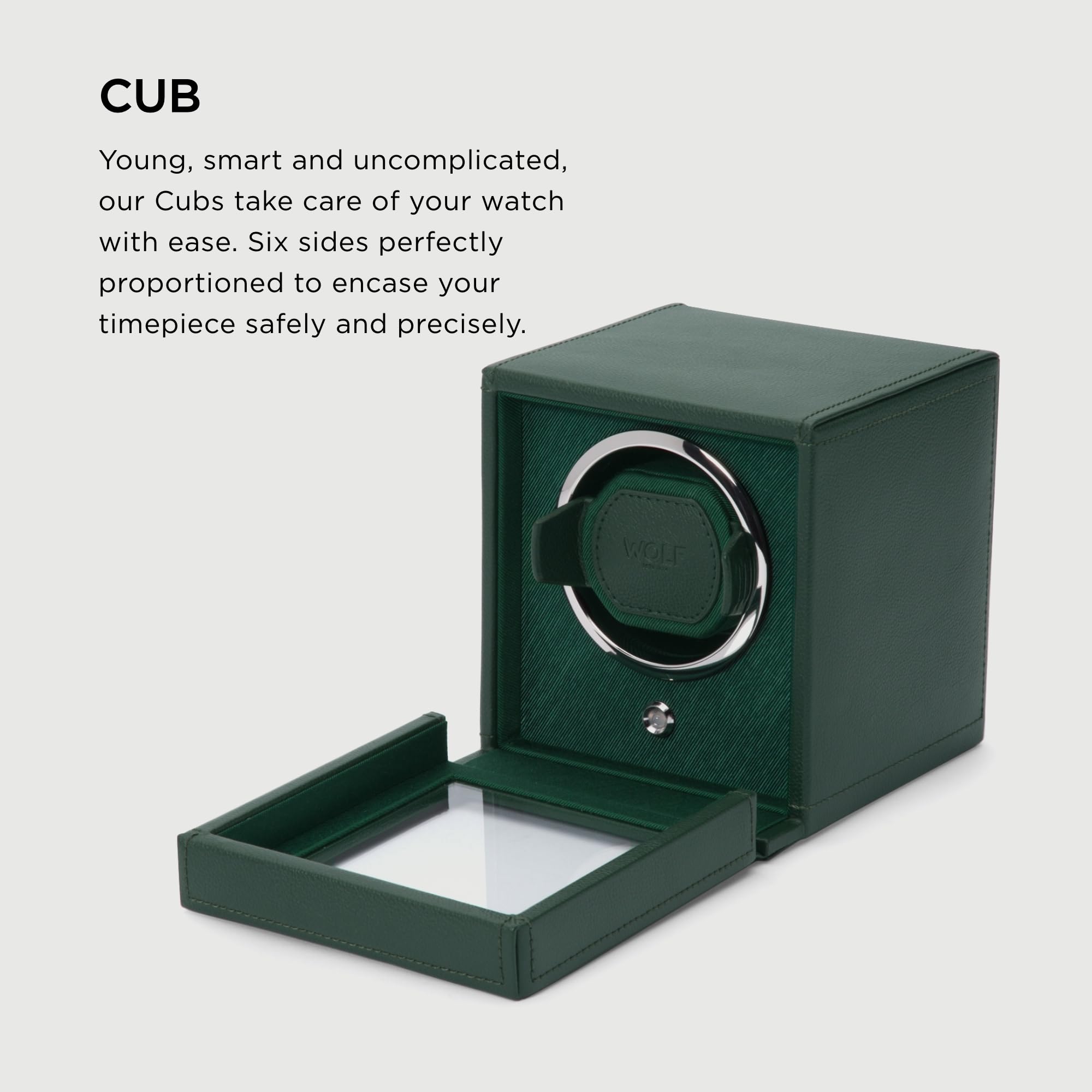 Premium Wolf Cub Single Watch Winder with Glass Cover - Automatic Watch Storage & Display Case for Luxury Timepieces - Perfect for Home, Office, or Travel Use