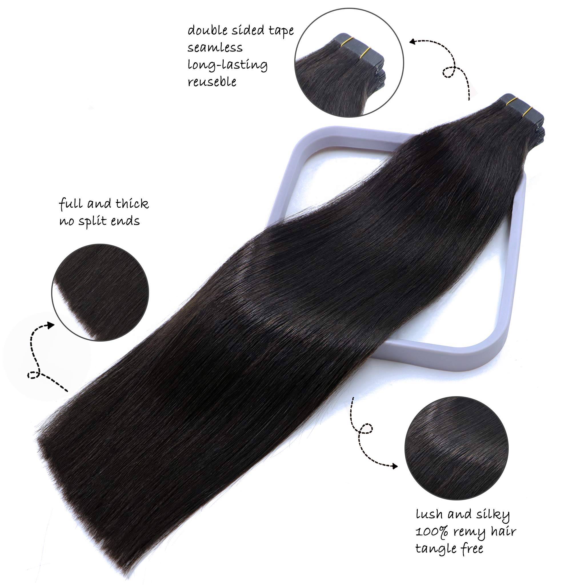 Premium 16-Inch Tape In Hair Extensions #1B Off Black - 20PCS 50g Real Human Hair for Thinning Hair, Thick & Seamless Full Ends - Perfect for Black Women, Styling & Volume Boost for Daily Wear, Parties & Special Occasions