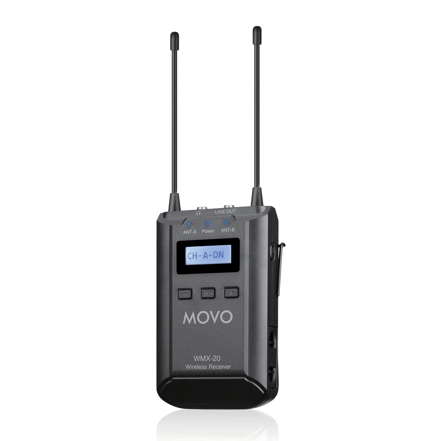 Movo WMX-20-RX Wireless Lavalier Microphone Receiver - Compatible with WMX-20 UHF System, Pairs with 2 Lapel Mics | Professional Audio Monitoring for Podcasting, Video Recording & Live Streaming