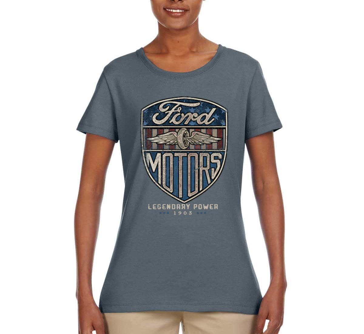 Vintage 1983 Ford Motors Legendary Power Cars & Trucks Distressed Graphic T-Shirt for Women - Retro Car Enthusiast Tee for Casual Wear & Car Show Events