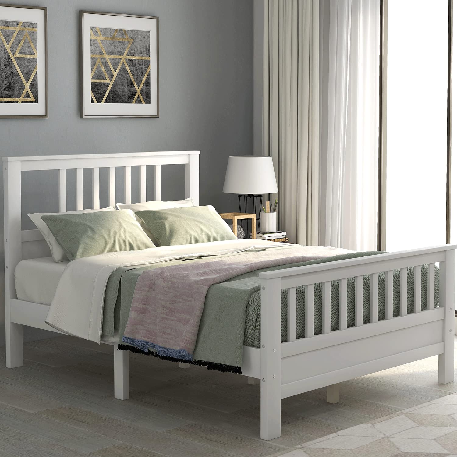 **Full Size Wood Platform Bed Frame with Headboard & Footboard - No Box Spring Needed - Sturdy & Modern Design - Perfect for Bedrooms, Guest Rooms & Dormitories (Full, White)**