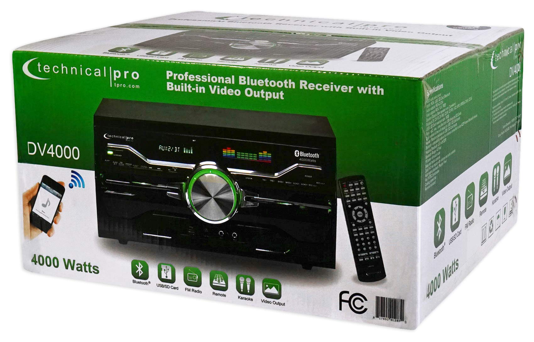 Technical Pro Professional 4000W Receiver Amplifier DVD Player with Bluetooth USB FM & Rockville HC655 6.5