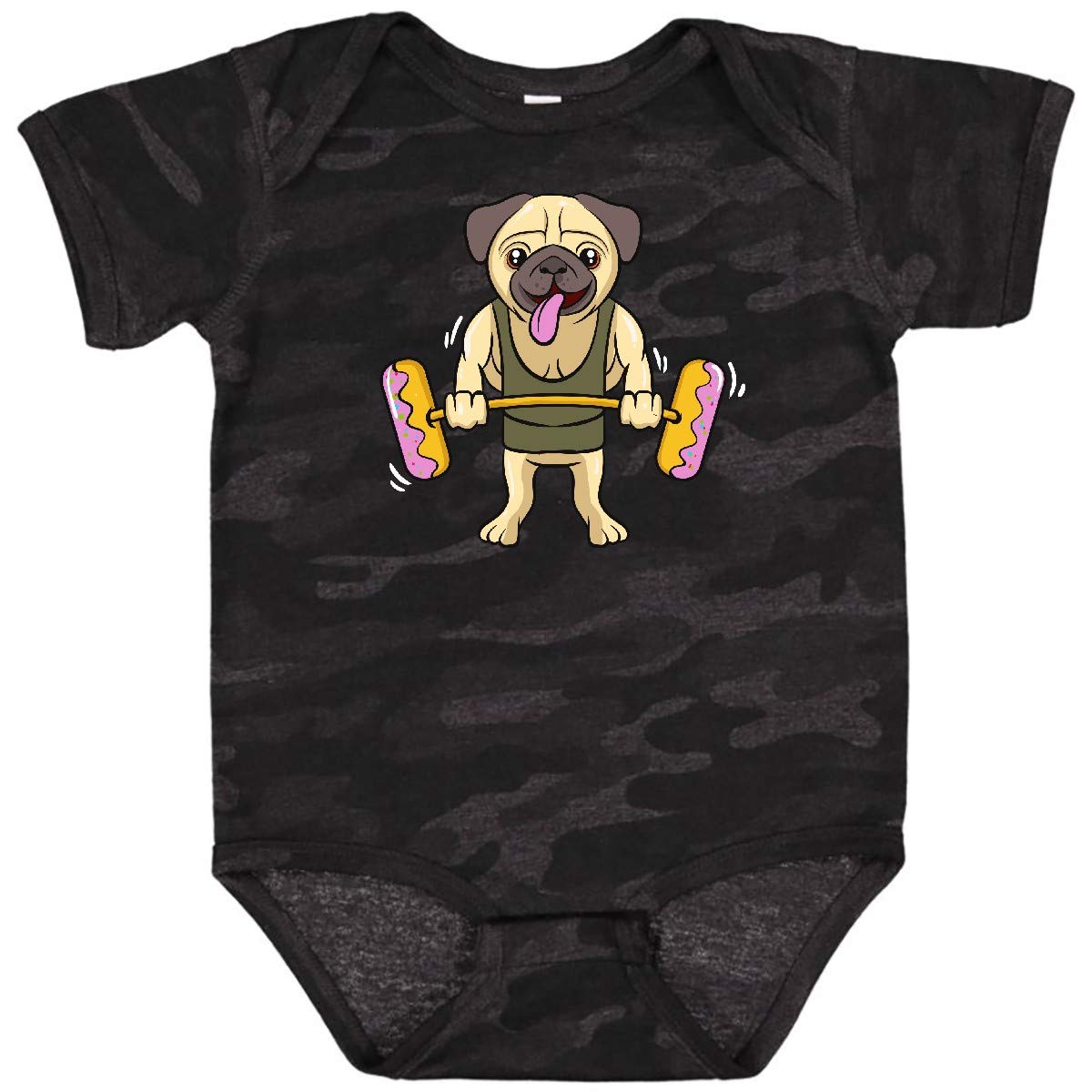 Inktastic Cute Pug Dog Eating Donut Gym Workout Baby Bodysuit - Soft Cotton Onesie for Infants, Toddler Workout Outfit, Funny Dog Lover Gift Idea - Perfect for Gym, Playdates & Casual Wear