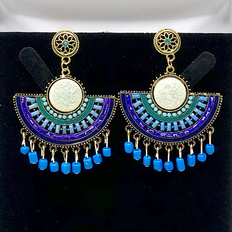 Bohemian Semi Circle Earrings for Women - Handmade Boho Dangle Earrings with Beads (E871) | Perfect for Festival, Wedding & Everyday Wear