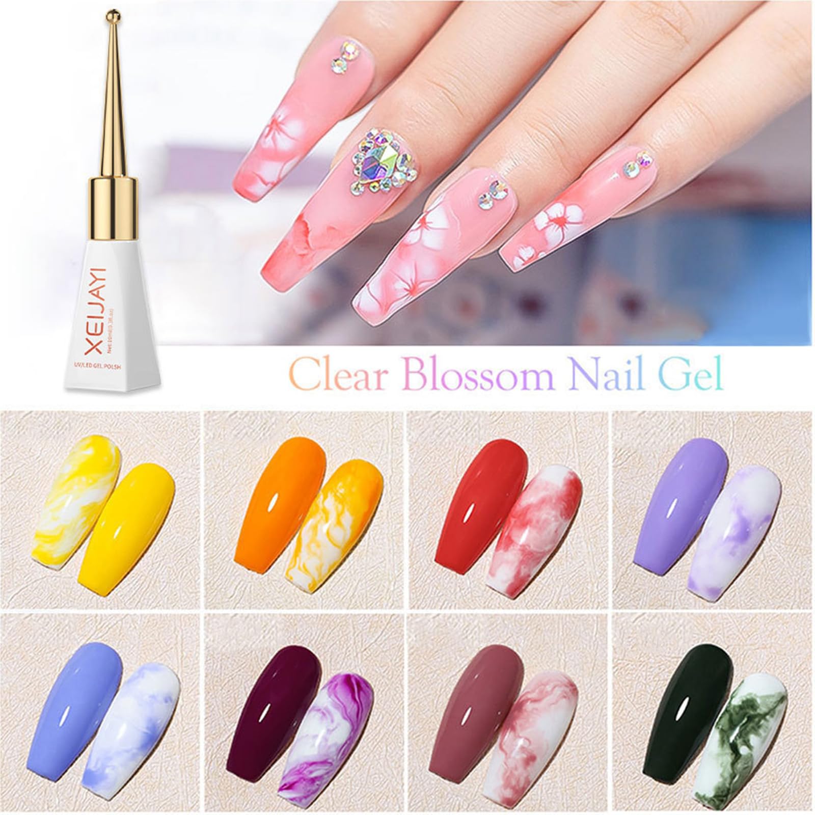 Clear Blooming Gel Nail Polish for Marble & Gradient Nail Art - UV/LED Cured Spreading Effect Gel for Watercolor Manicure - DIY Nail Design Kit for Home Salon & Professional Use