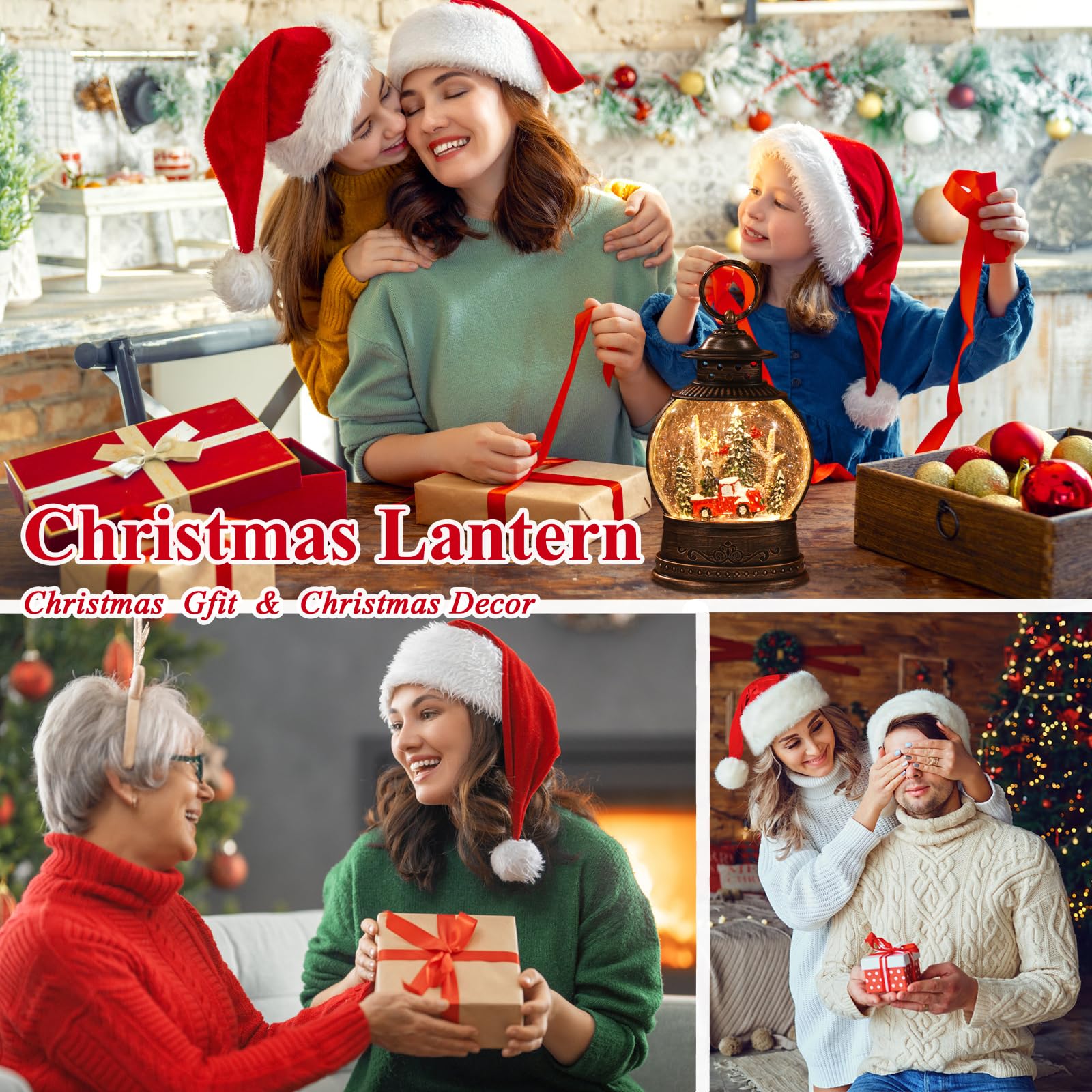 Christmas Lanterns & Musical Snow Globes - Festive Holiday Decorations for Home, Indoor Christmas Tree Decor & Holiday Gift Ideas - Perfect for Living Room, Mantel & Holiday Party Decorating