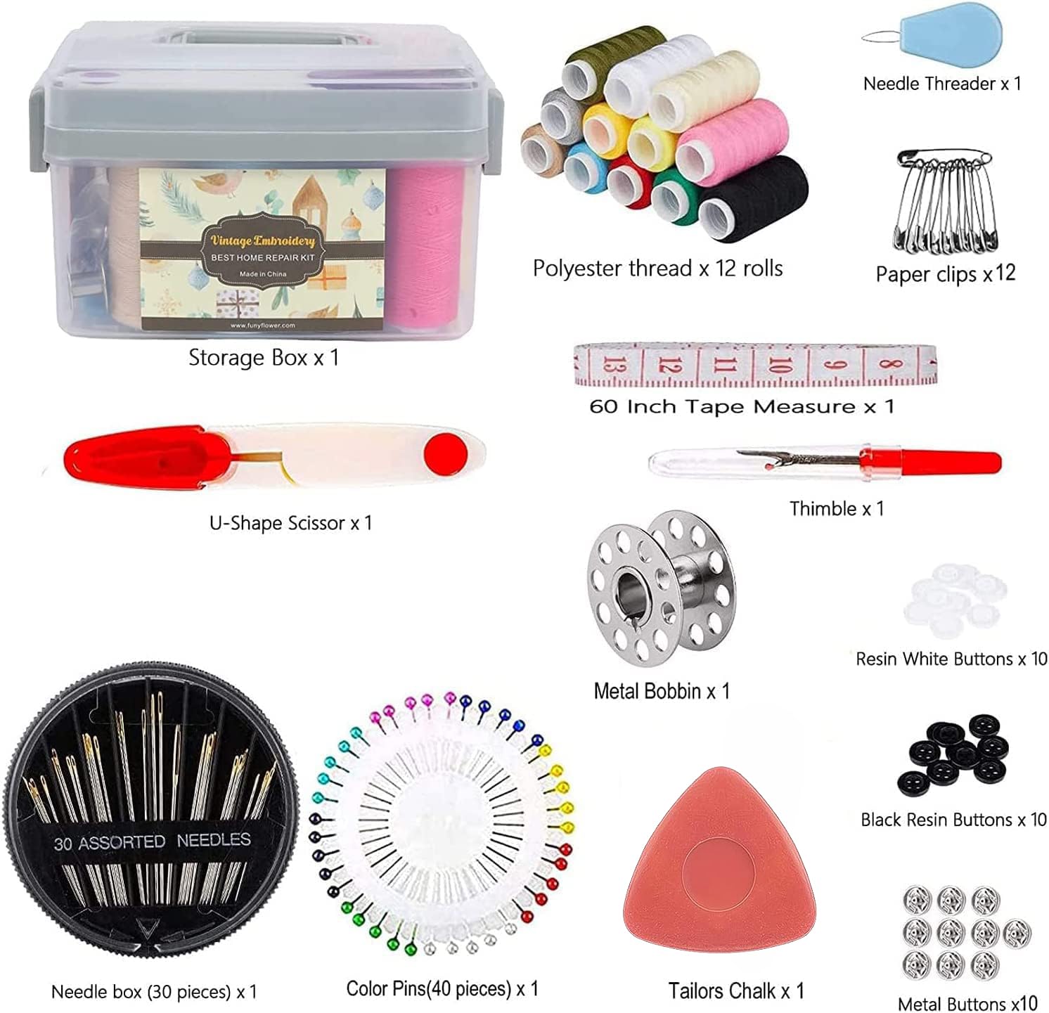 Premium Sewing Kit Set - 50pcs Portable Sewing Supplies for Beginners | Travel, Emergency Clothing Repairs & DIY Crafts | Includes Thread, Scissors, Needles, Tape Measure | Perfect for Home, Travel, Camping & Emergency Kits
