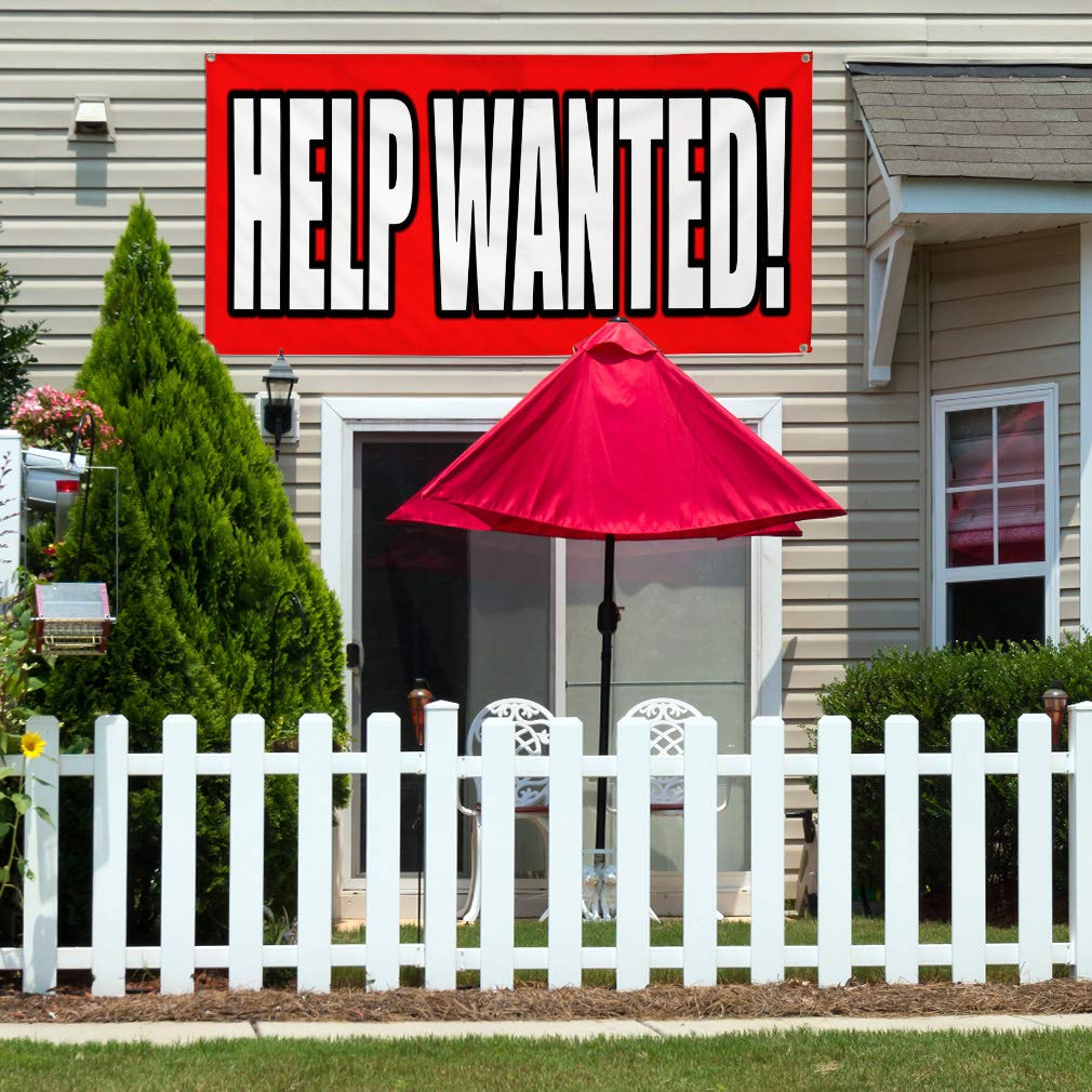 Custom Vinyl Banner - Weatherproof Outdoor Business Sign with Red Outline & 10 Grommets (Multiple Sizes Available: 60x144 Inches) - Perfect for Job Postings, Yard Sales, and Industrial Advertising