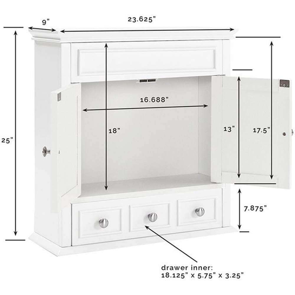 Pemberly Row White Medicine Cabinet - Wall Mounted Bathroom Mirror with Storage for Toiletries & Essentials | Perfect for Bathroom, Vanity, and Home Organization
