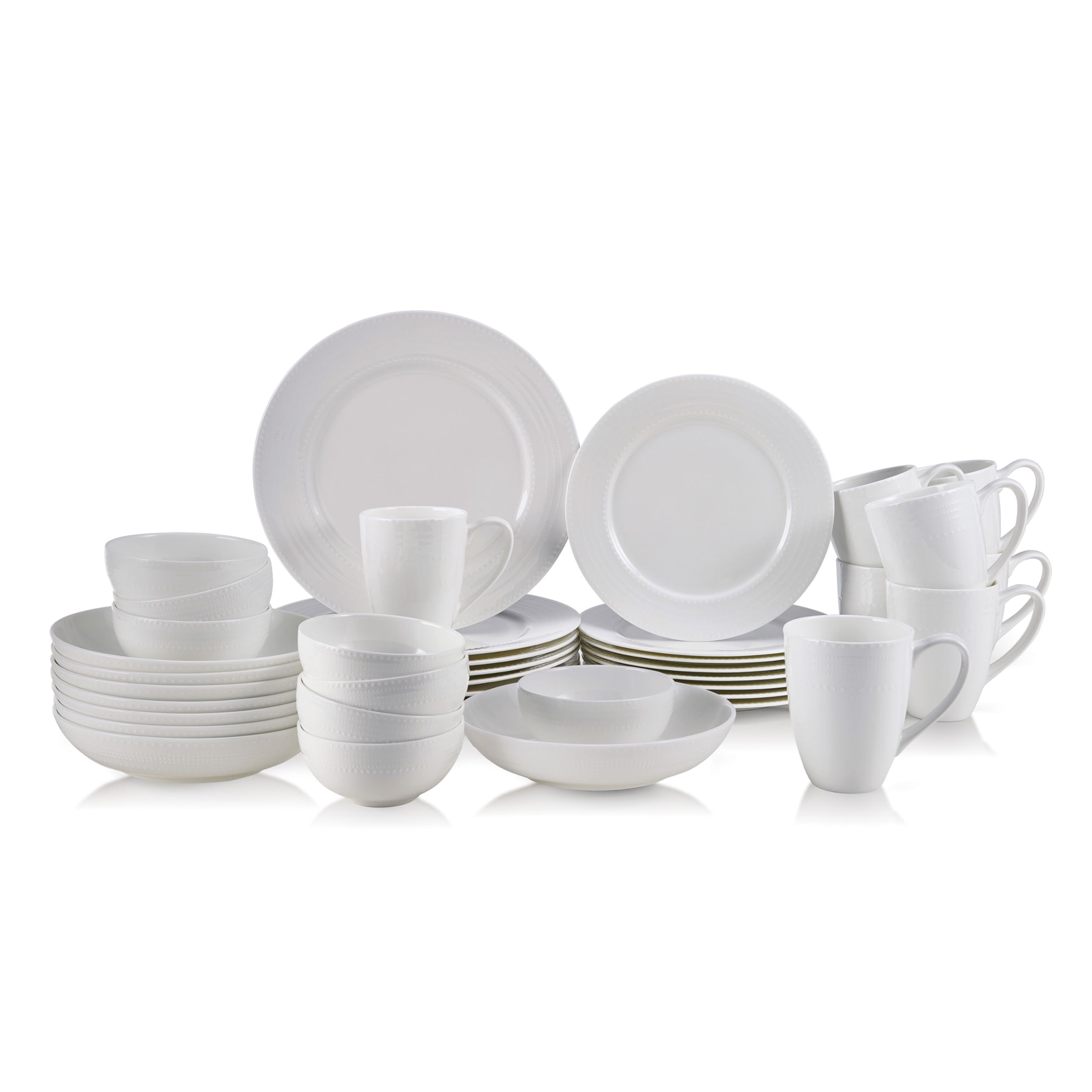 Mikasa Annabele 40-Piece Bone China Dinnerware Set - Lightweight & Chip Resistant, Service for 8, White - Perfect for Formal Dining, Weddings & Everyday Elegant Table Settings