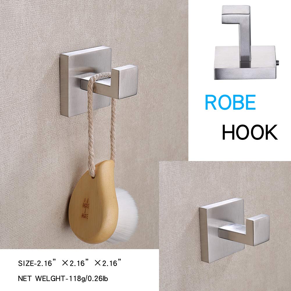 TASTOS 3-Piece Brushed Nickel Bathroom Hardware Set - Premium Stainless Steel Wall Mounted Robe Hook, Toilet Paper Holder & 16-Inch Towel Bar (Silver) - Perfect for Modern Bathrooms, Powder Rooms & Spa-Style Decor