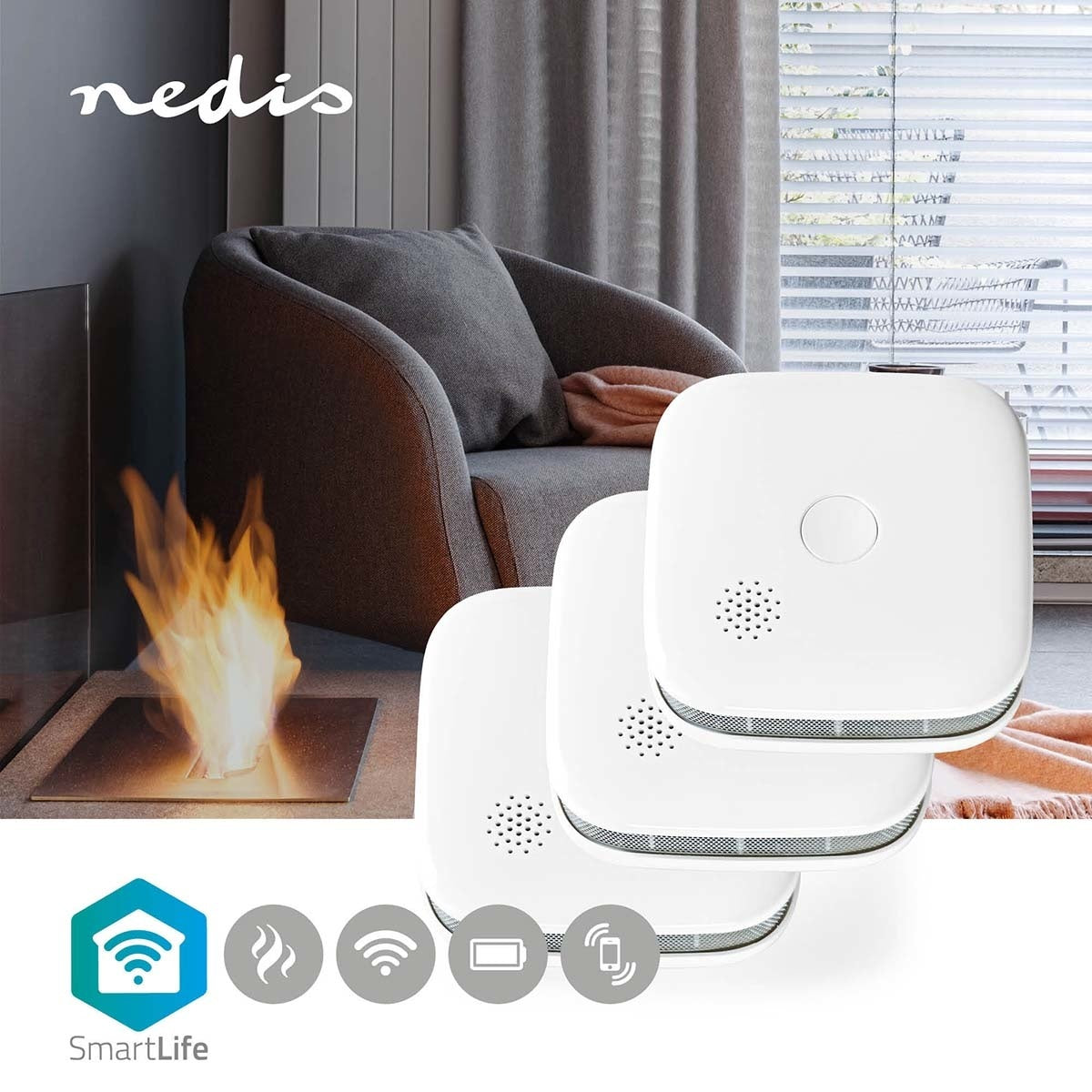 SmartLife 3-Pack Smoke Detector with Replaceable Batteries - Wireless Interconnect, 10-Year Battery Life for Home & Office Safety