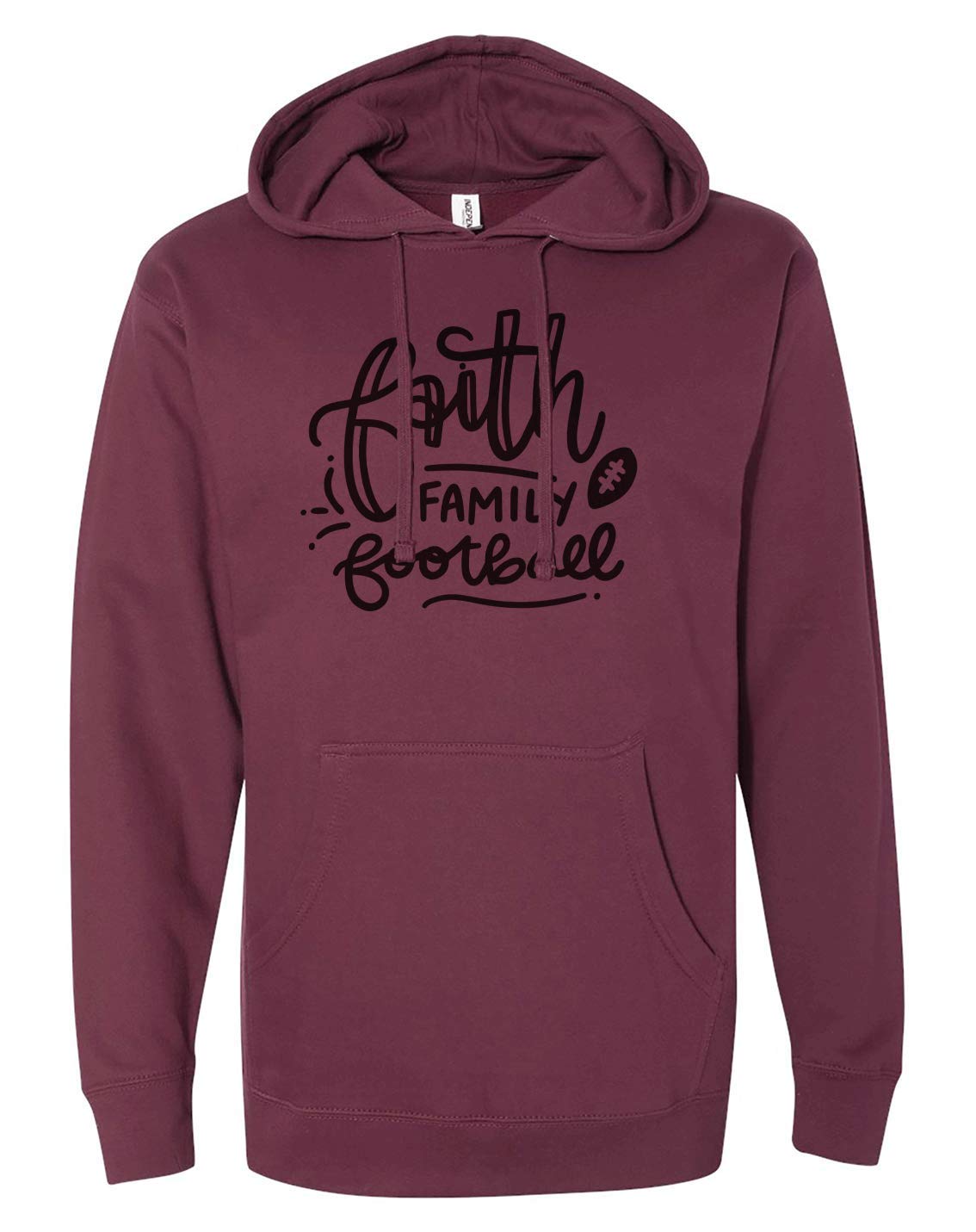7 ate 9 Apparel Unisex Faith Family Football Hoodie - Soft Maroon Pullover for Game Day, Church & Casual Wear