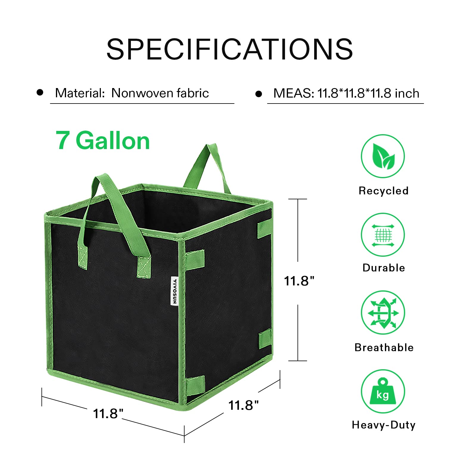 VIVOSUN 5 Pack 7 Gallon Square Grow Bags - Thick Nonwoven Fabric Pots with Sturdy Handles for Indoor Outdoor Plants, Vegetables, Herbs - Perfect for Container Gardening, Balcony Planting & Hydroponics