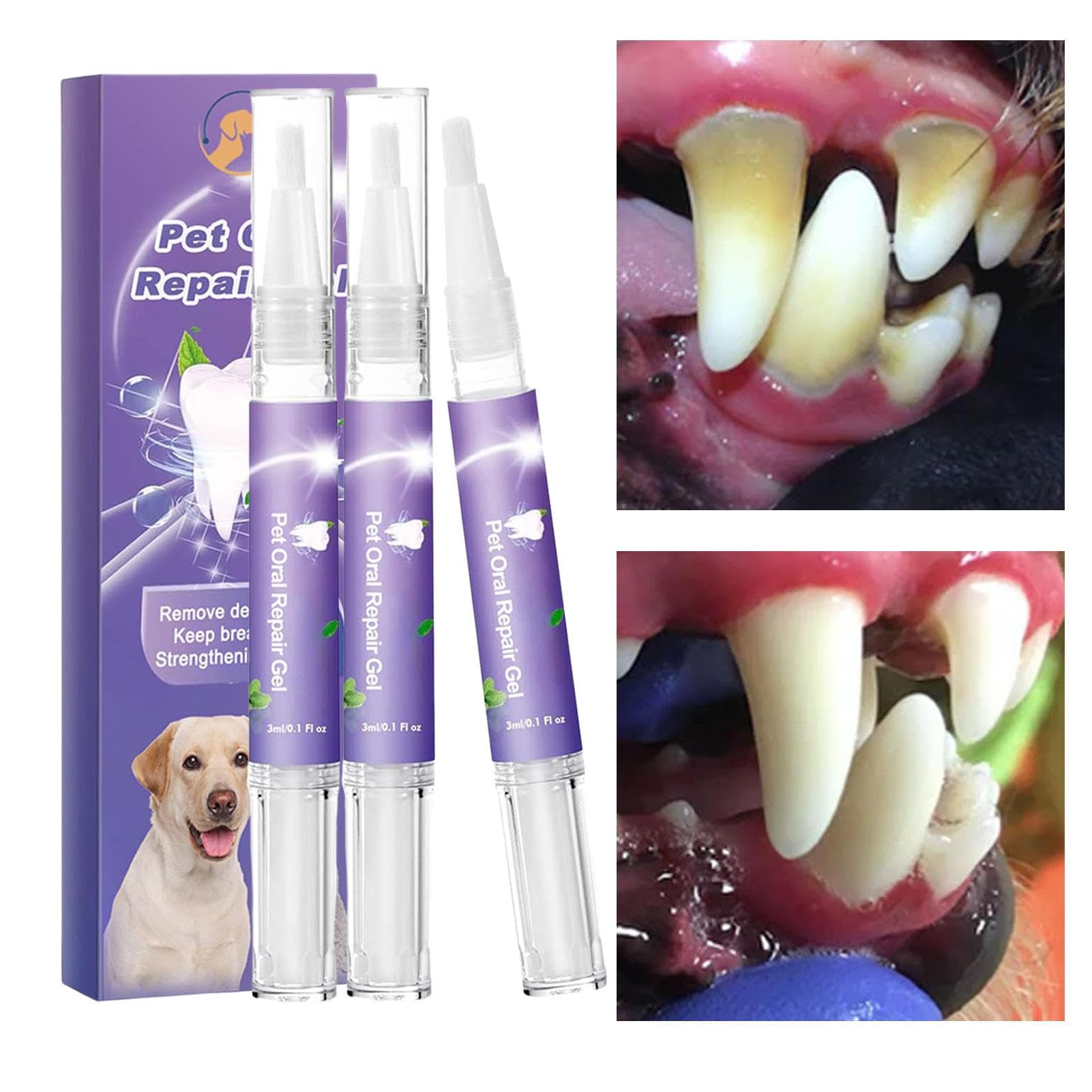 Pet Oral Repair Gel - Tartar & Breath Freshener for Dogs & Cats - No Brushing Needed for Home Dental Care