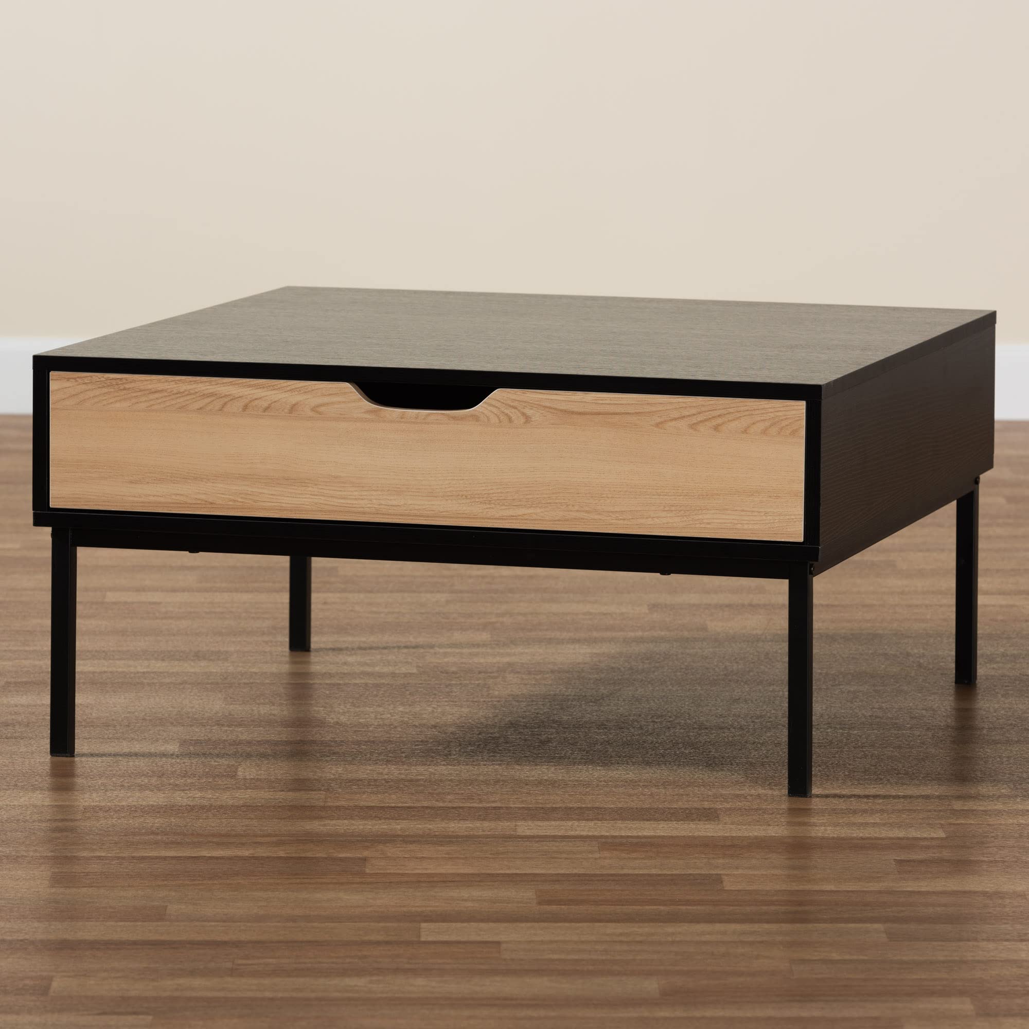 Baxton Studio Haben Coffee Table - Solid Oak Wood with Brown/Black Finish - Modern Living Room Furniture for Home & Office Decor
