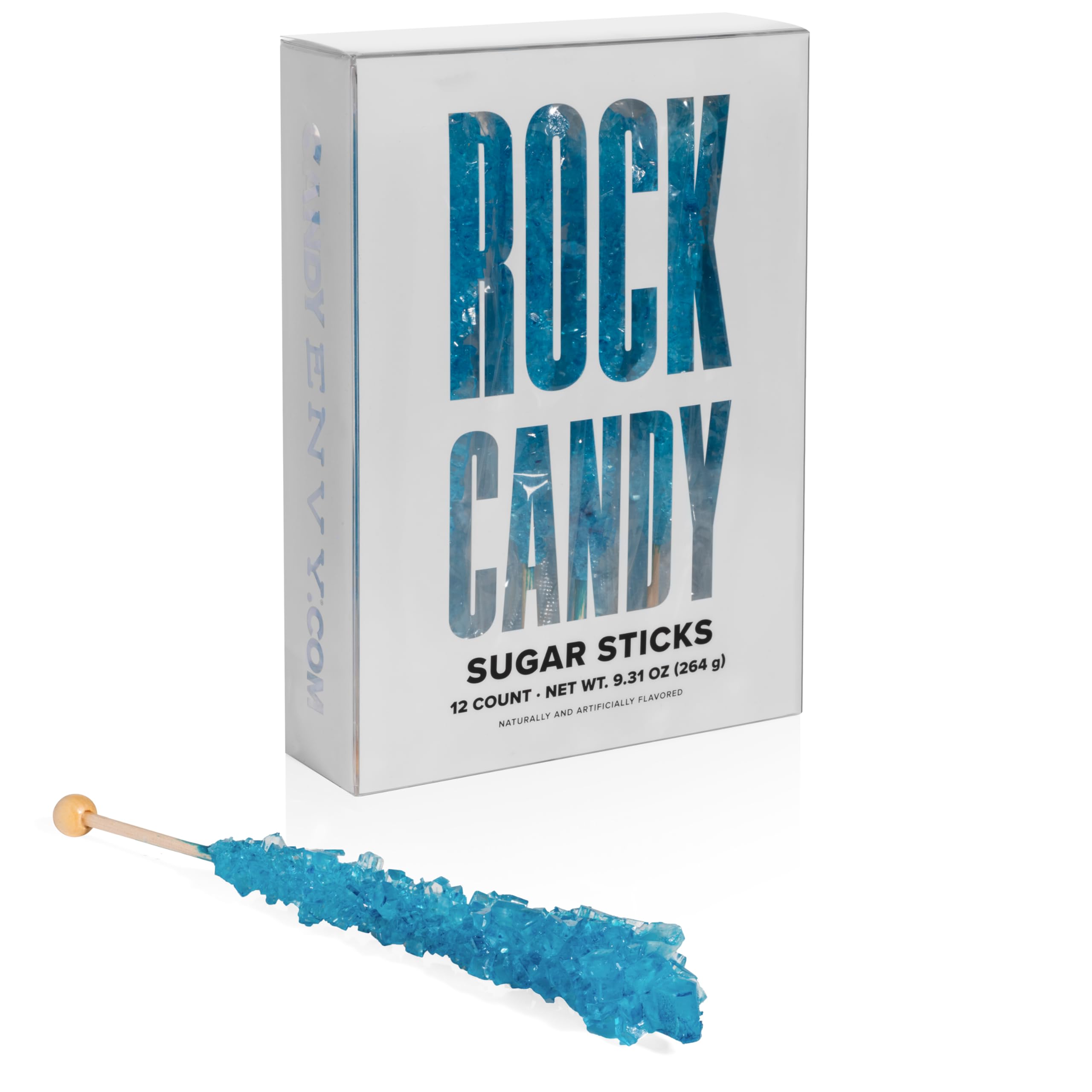 Blue Raspberry Flavored Rock Candy Sticks - Individually Wrapped Blue Rock Sugar Candy - Perfect for Party Favors, Baby Showers & Gift Baskets