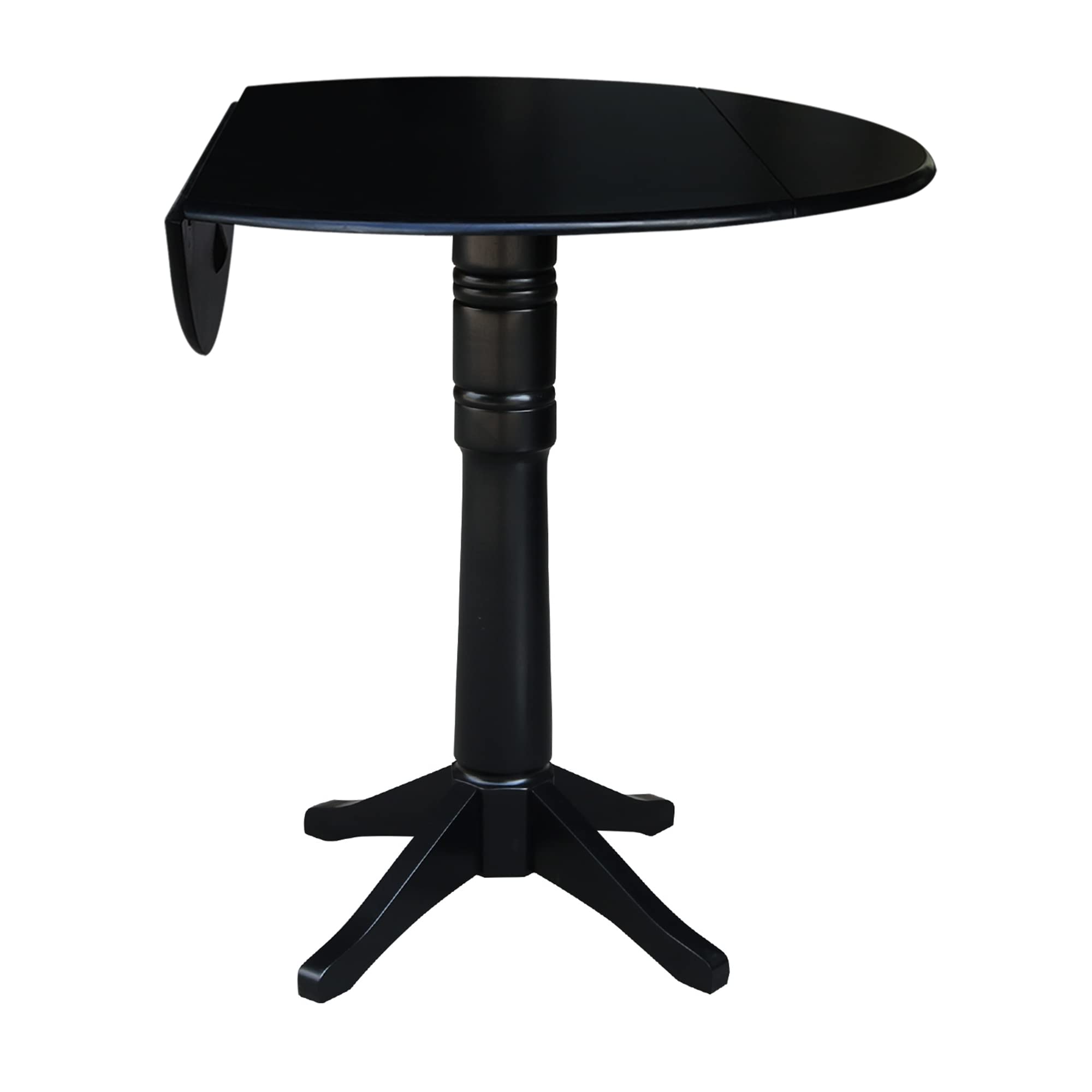 IC International Concepts 42-Inch Round Dual Drop Leaf Pedestal Dining Table - Adjustable Height 42.3 Inches - Space Saving Design for Small Dining Rooms - Easy to Assemble - Black Finish - Perfect for Apartments, Breakfast Nooks & Cozy Dining Spaces